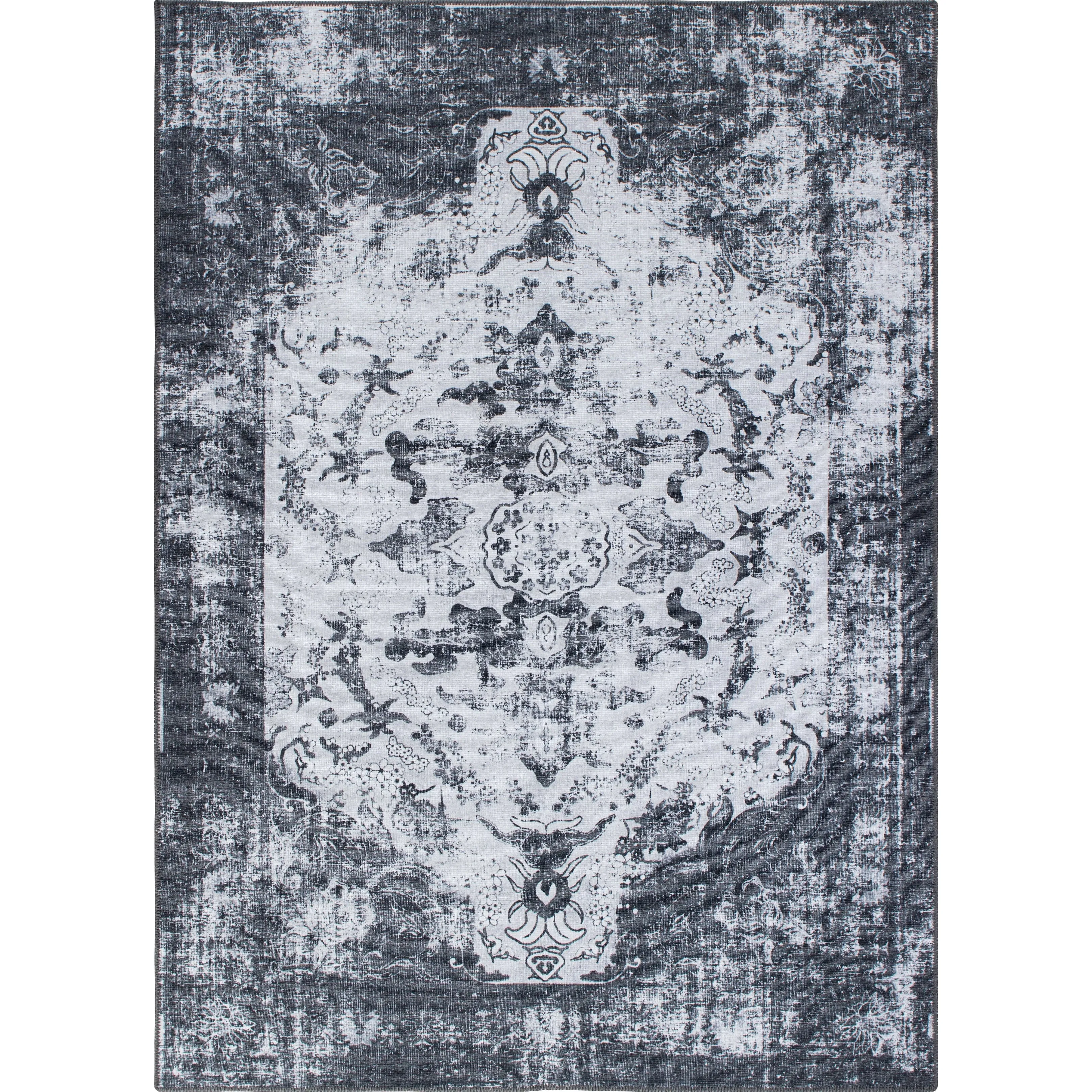 Vintage Distressed Medallion Machine Washable Area Rug