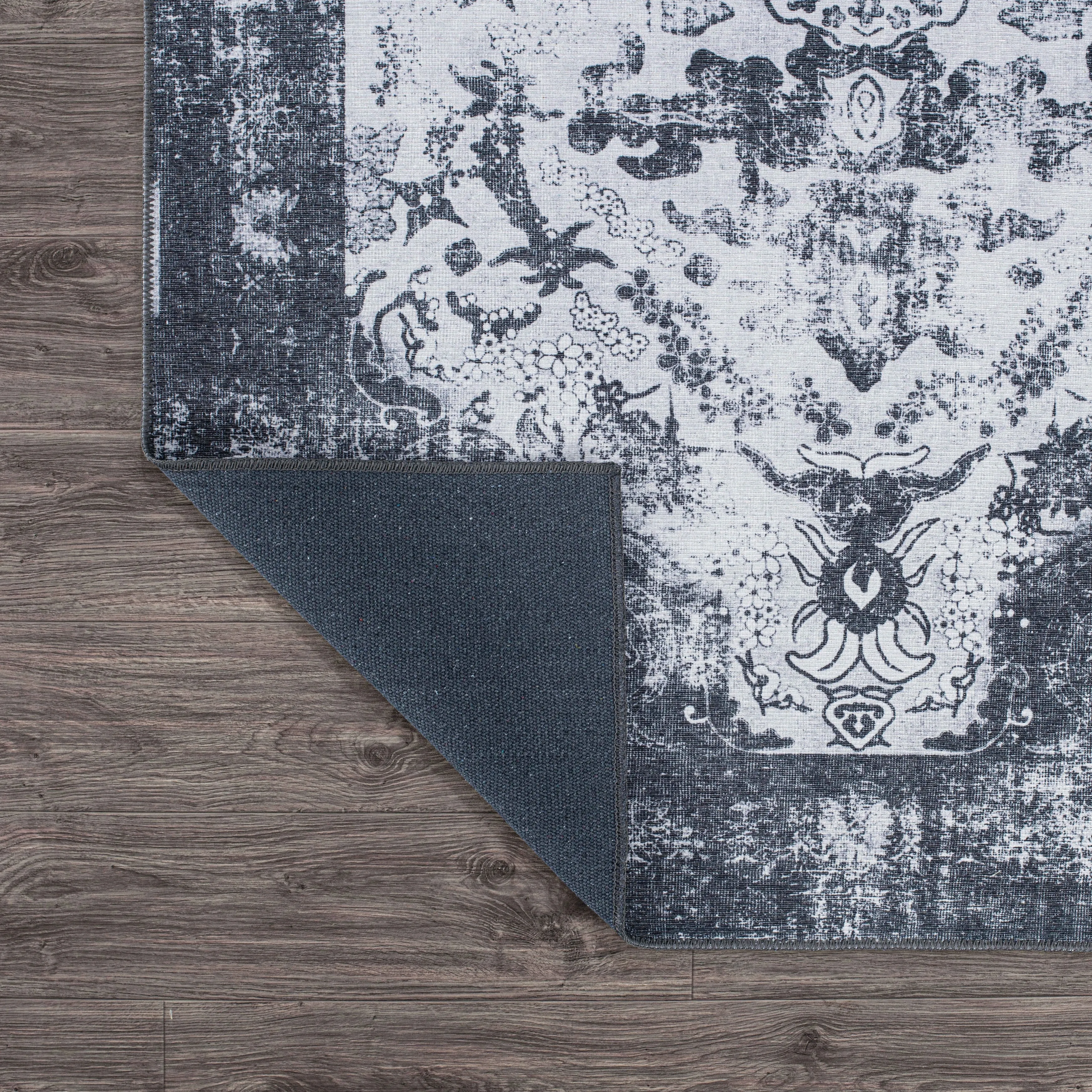 Vintage Distressed Medallion Machine Washable Area Rug