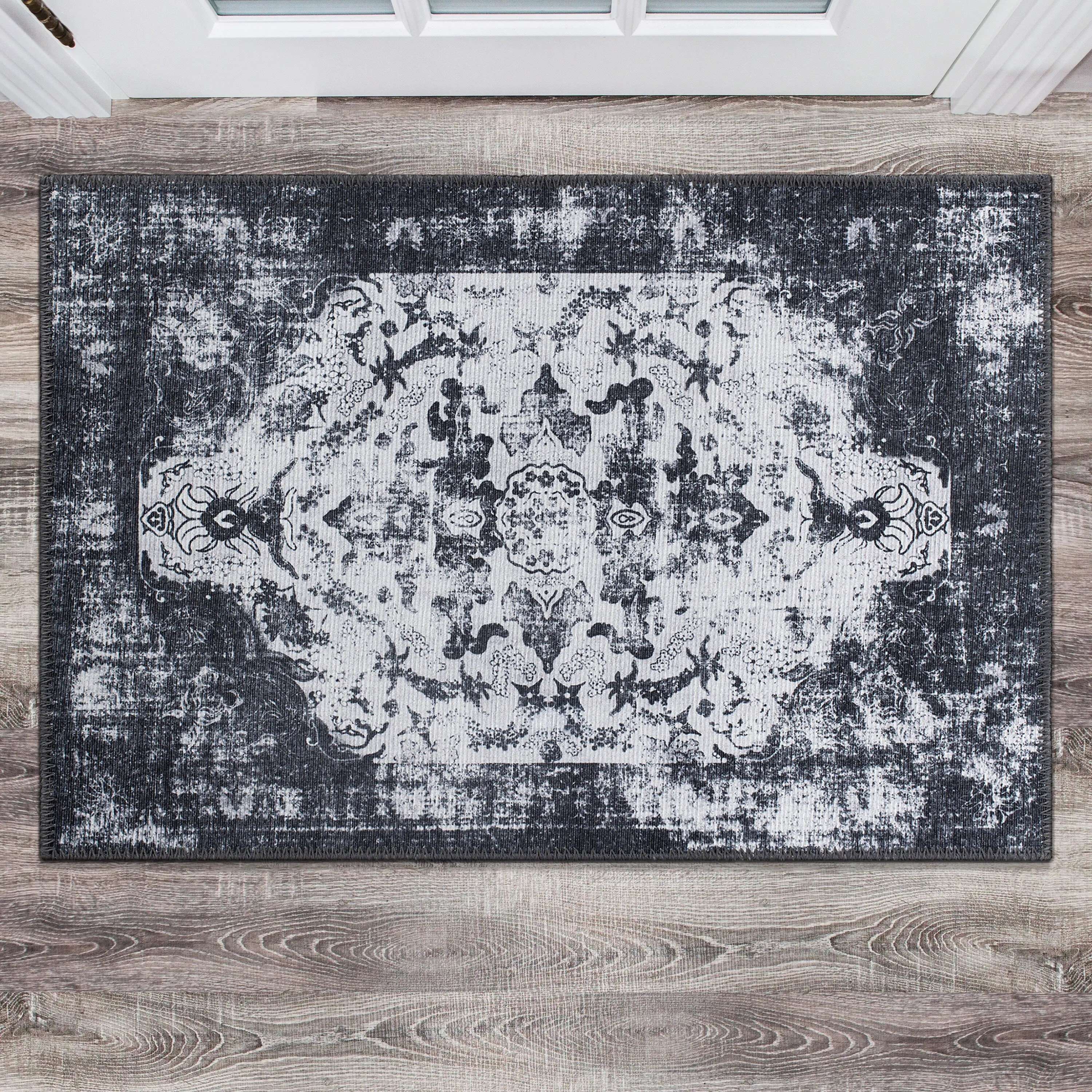 Vintage Distressed Medallion Machine Washable Area Rug