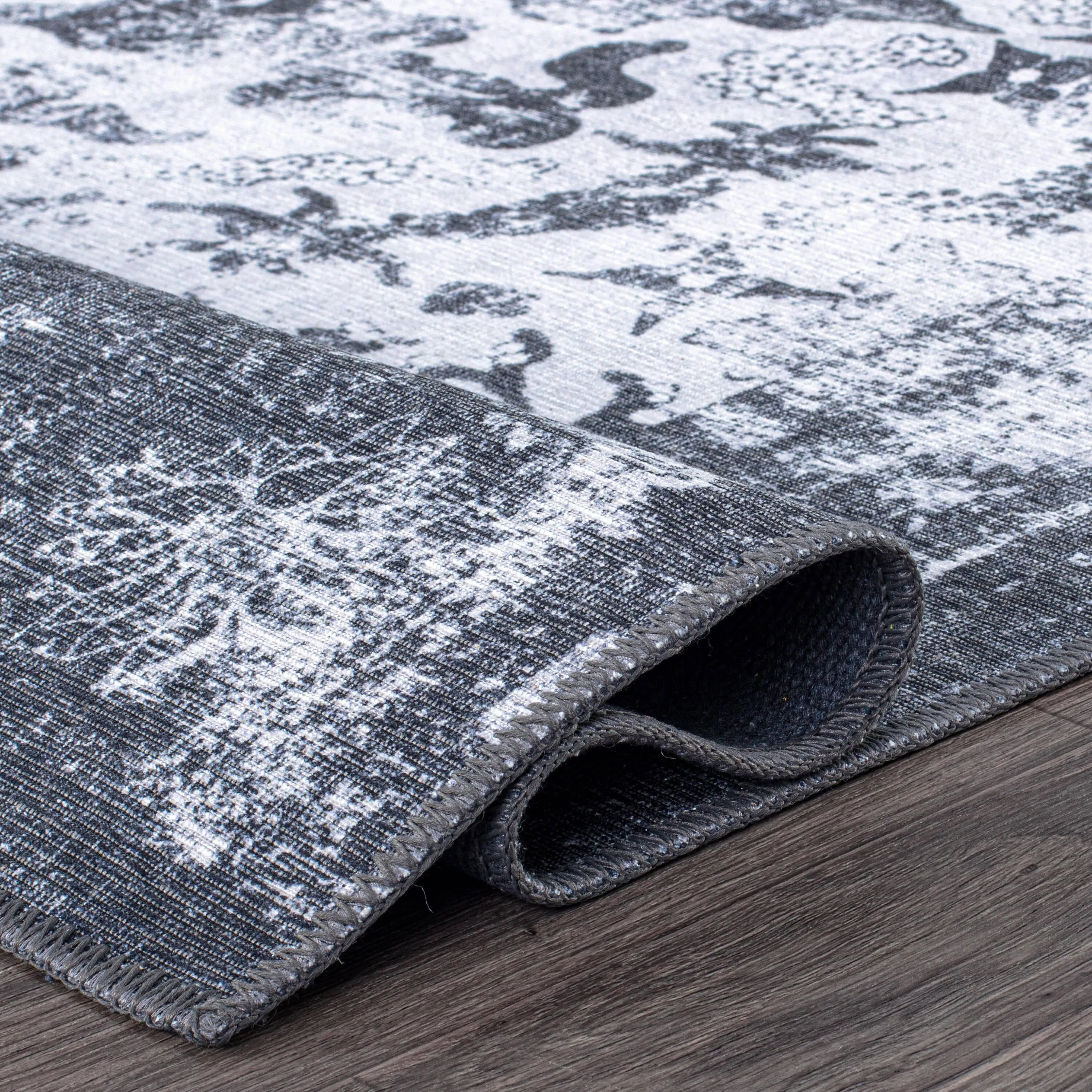 Vintage Distressed Medallion Machine Washable Area Rug
