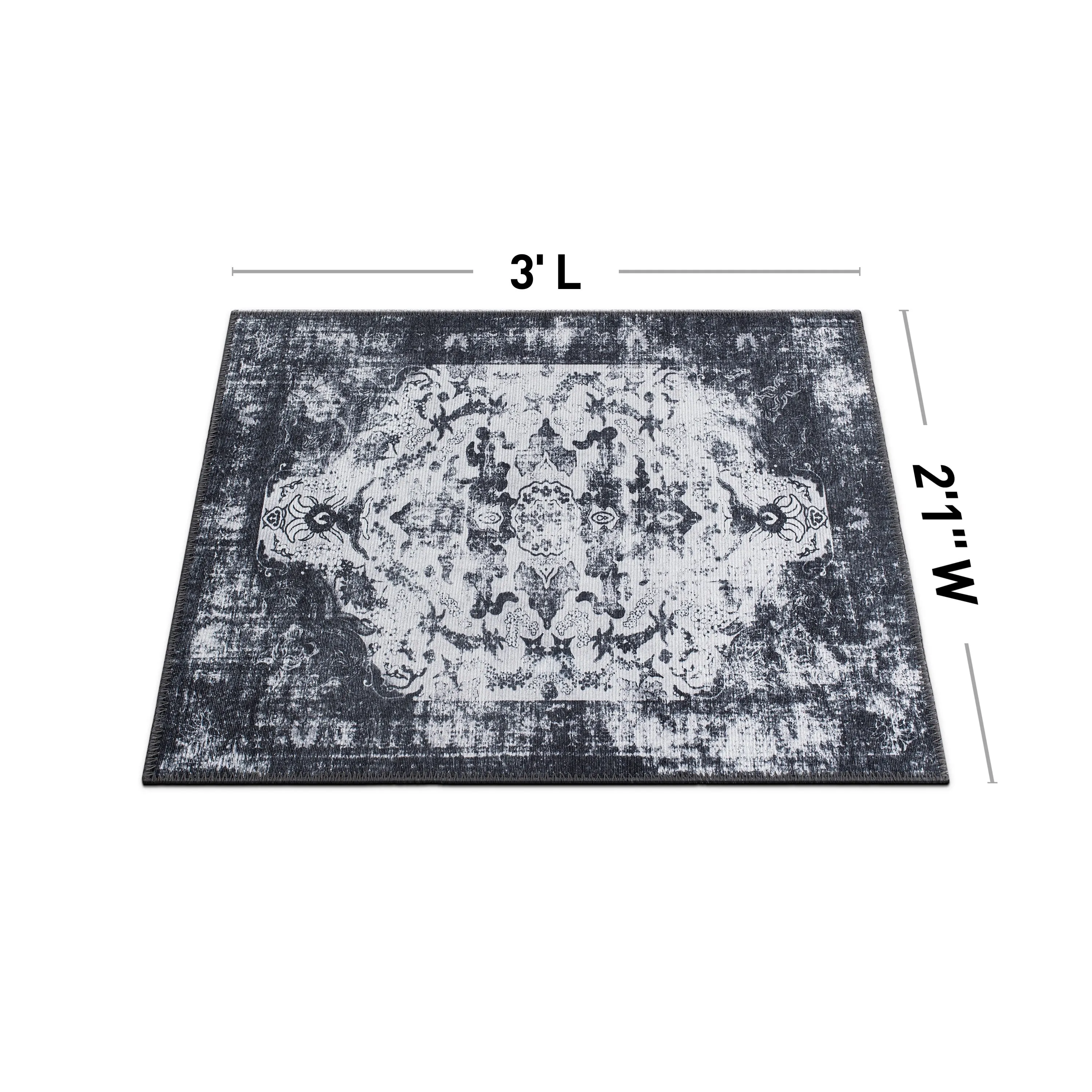Vintage Distressed Medallion Machine Washable Area Rug