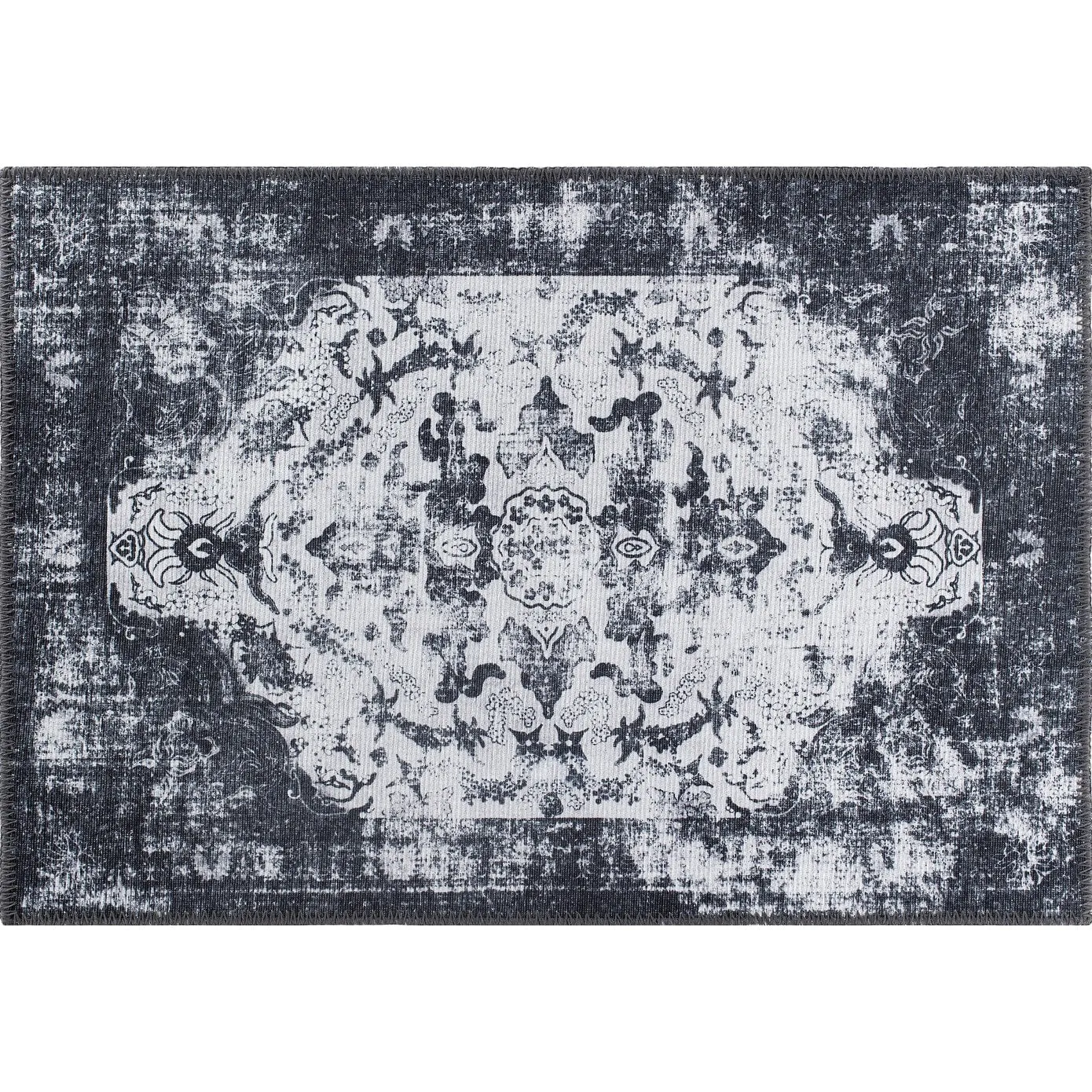 Vintage Distressed Medallion Machine Washable Area Rug