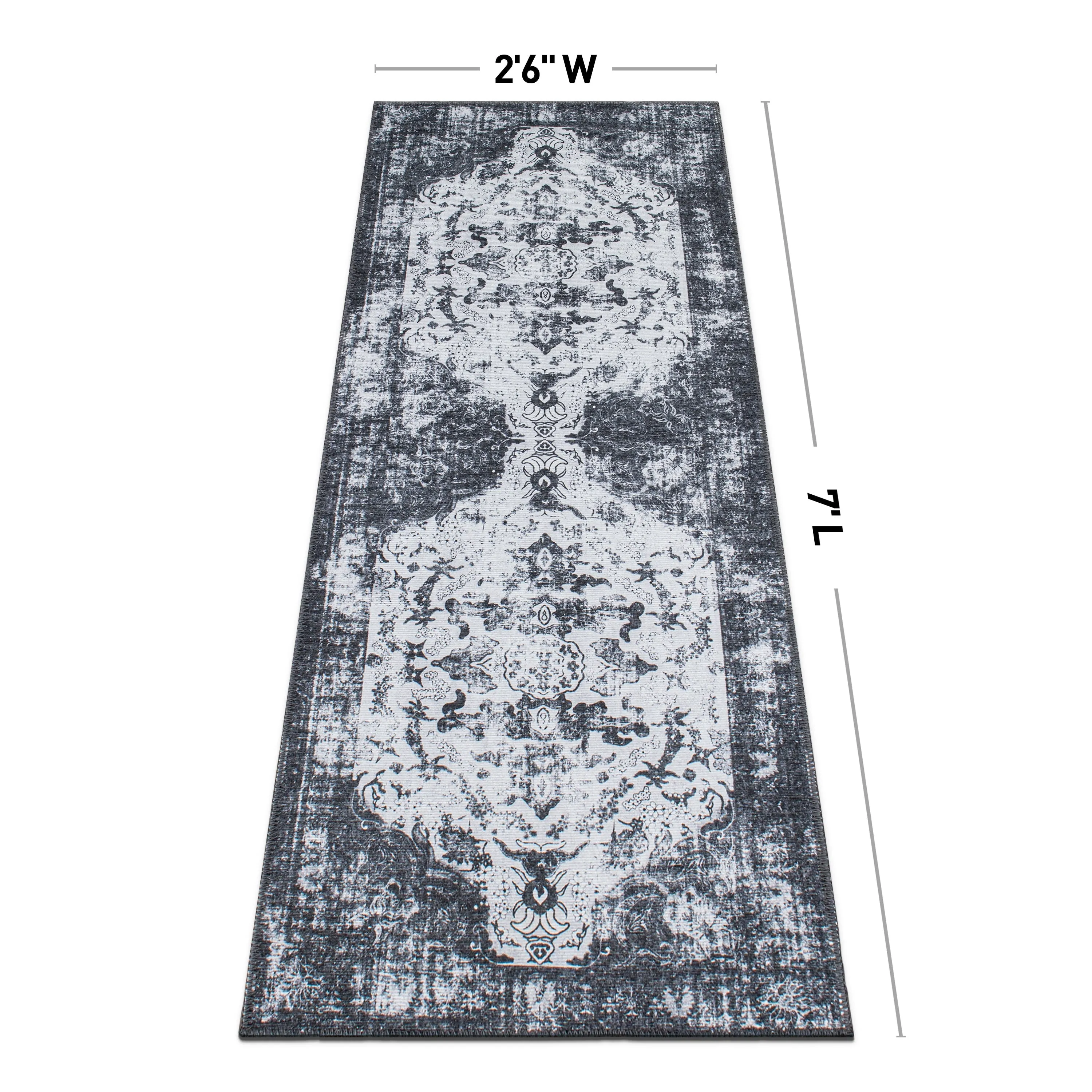Vintage Distressed Medallion Machine Washable Area Rug