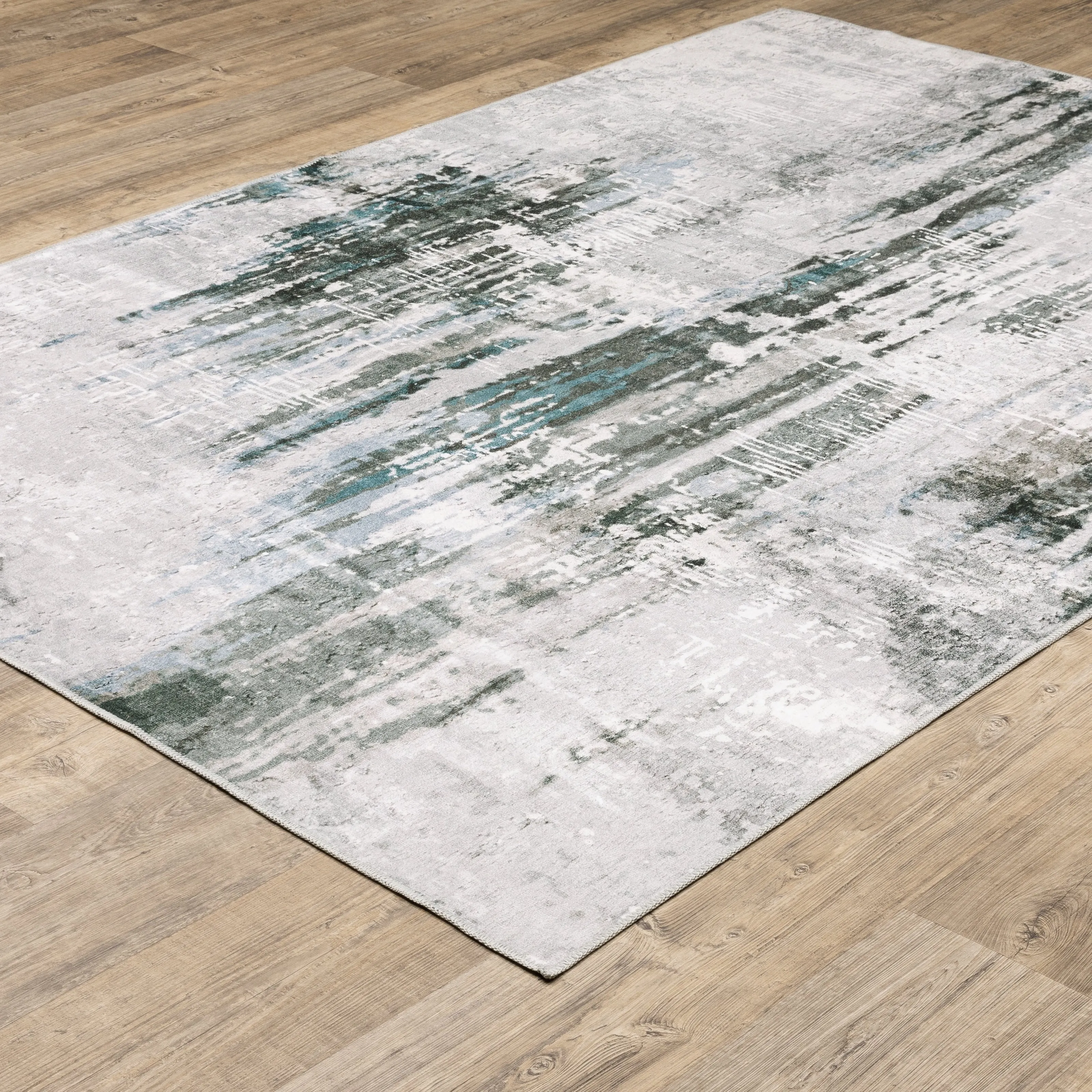 Vista Home Marissa Washable Modern Abstract Grey/ Teal Indoor Area Rug