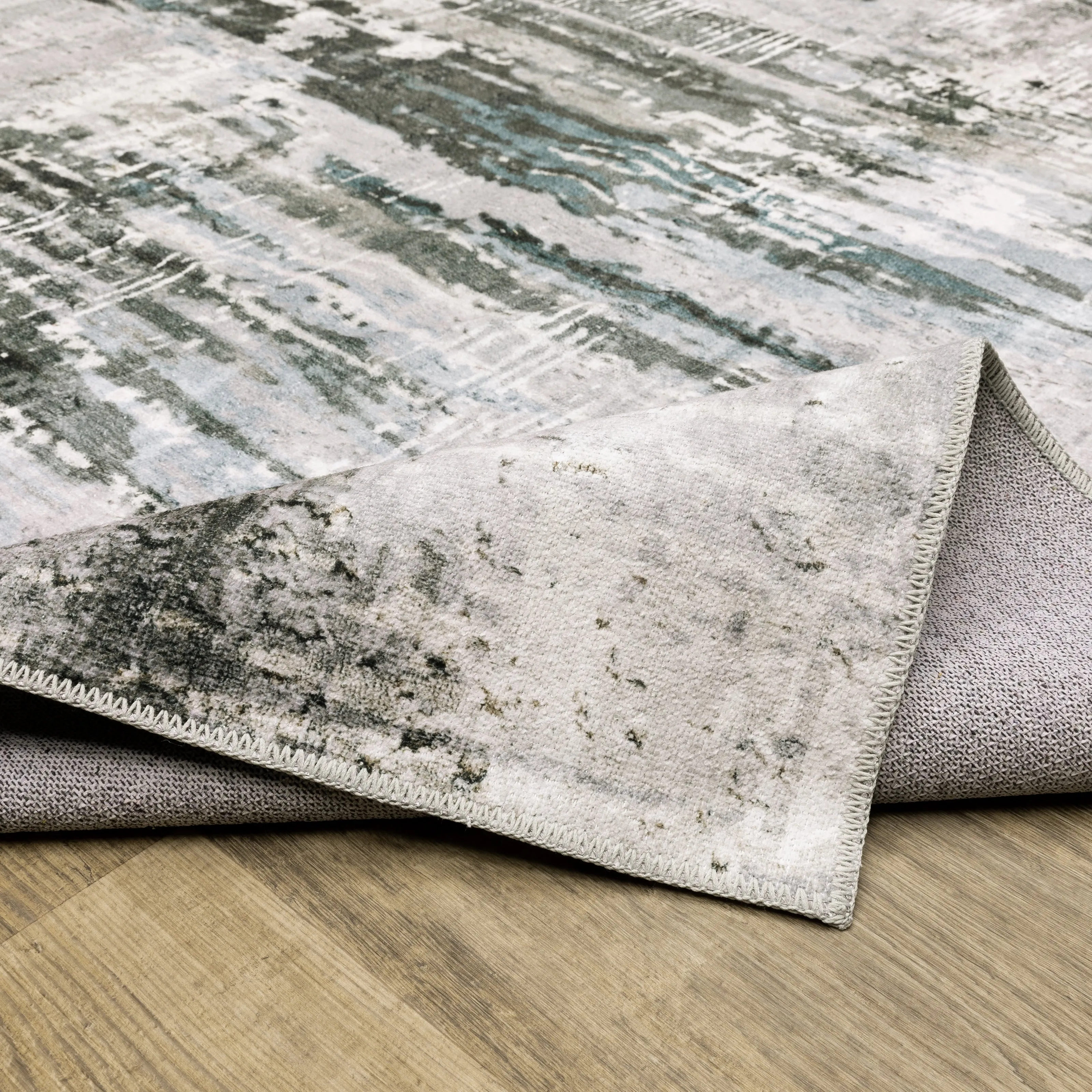 Vista Home Marissa Washable Modern Abstract Grey/ Teal Indoor Area Rug