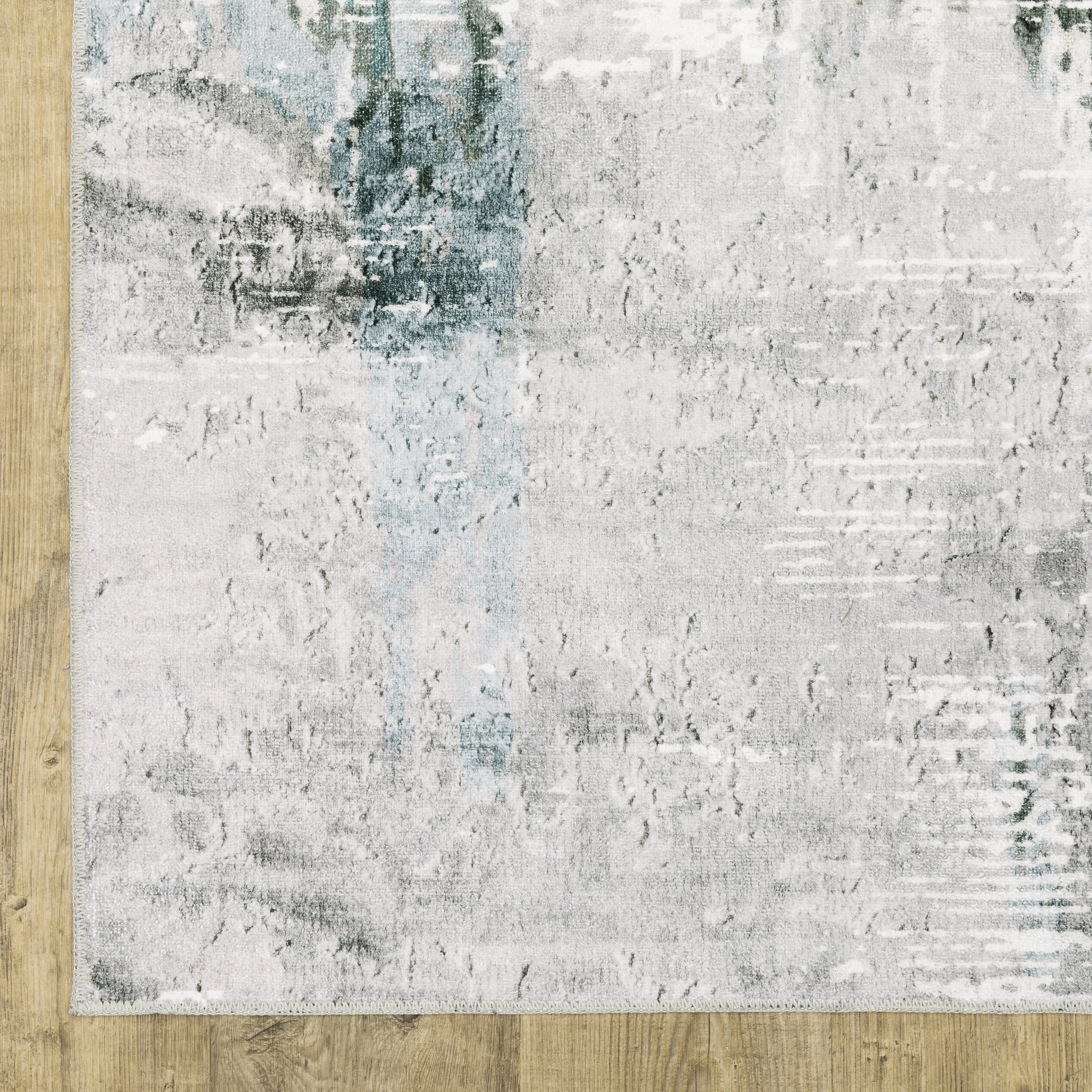 Vista Home Marissa Washable Modern Abstract Grey/ Teal Indoor Area Rug