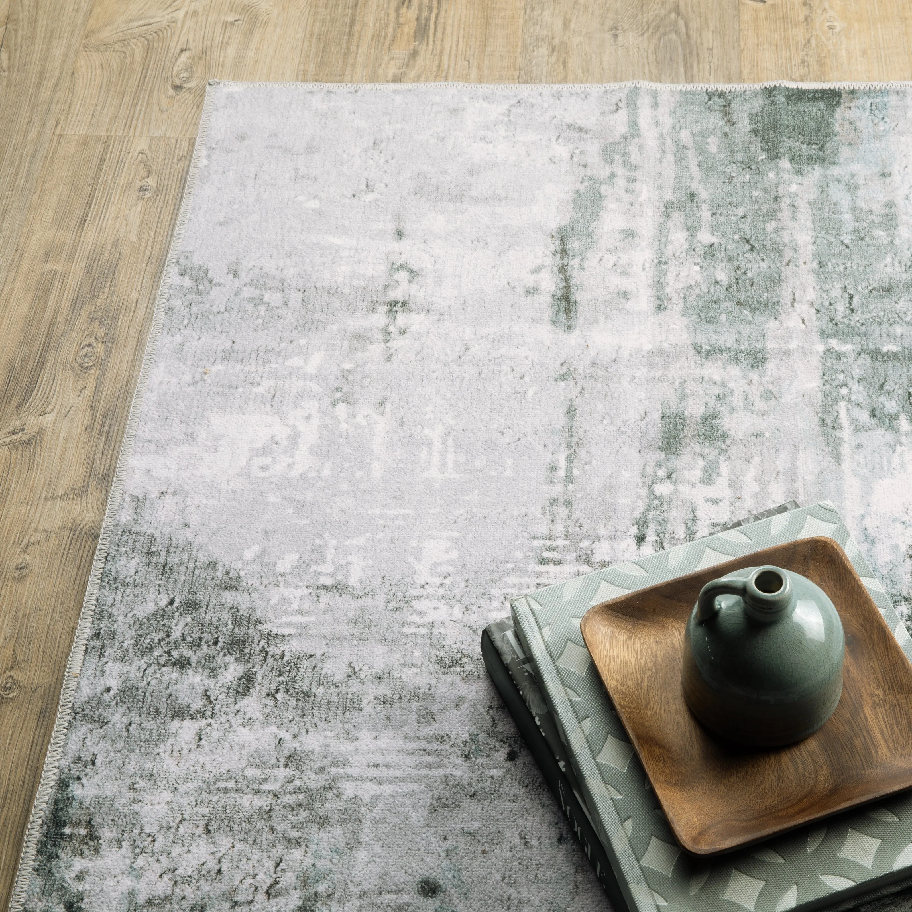 Vista Home Marissa Washable Modern Abstract Grey/ Teal Indoor Area Rug