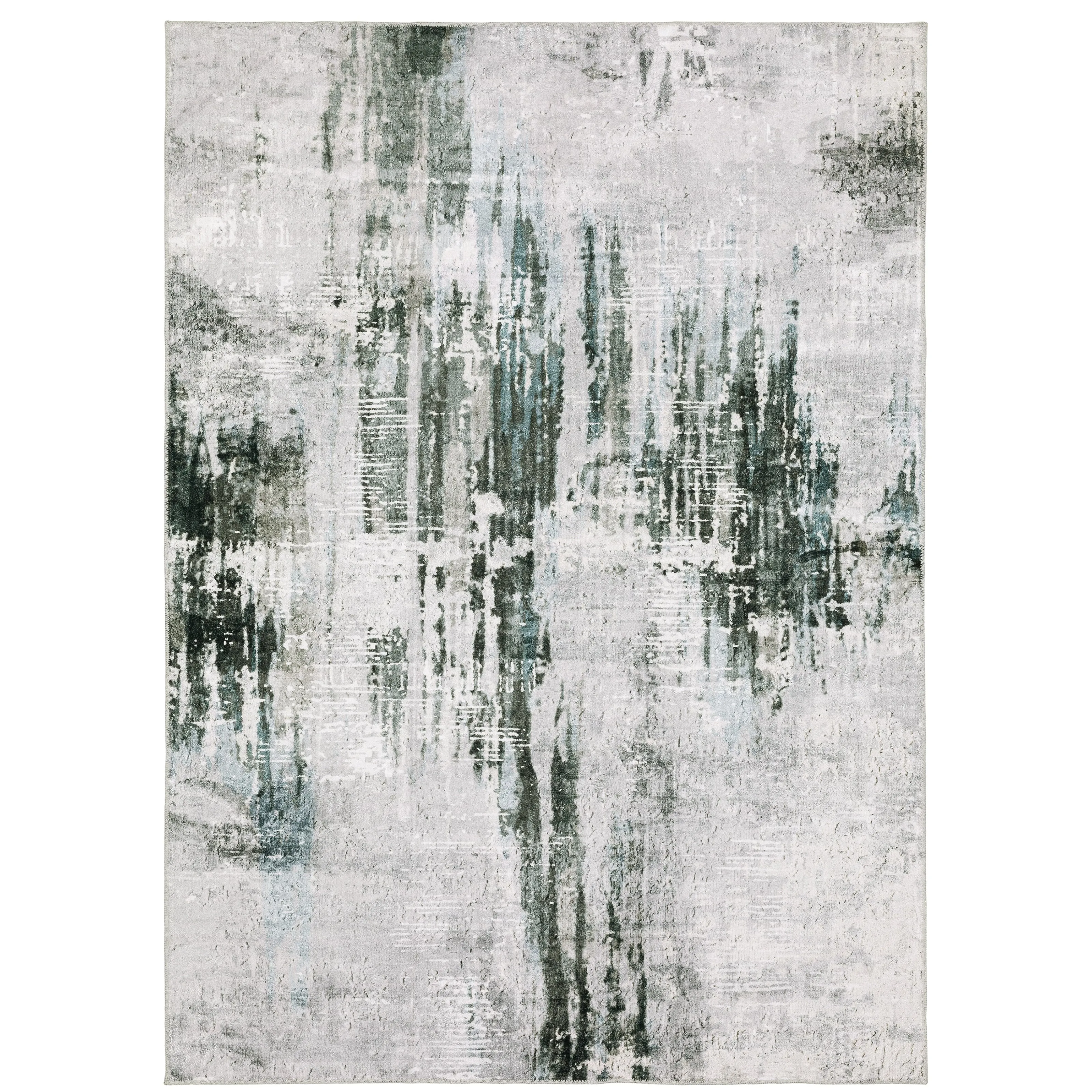 Vista Home Marissa Washable Modern Abstract Grey/ Teal Indoor Area Rug