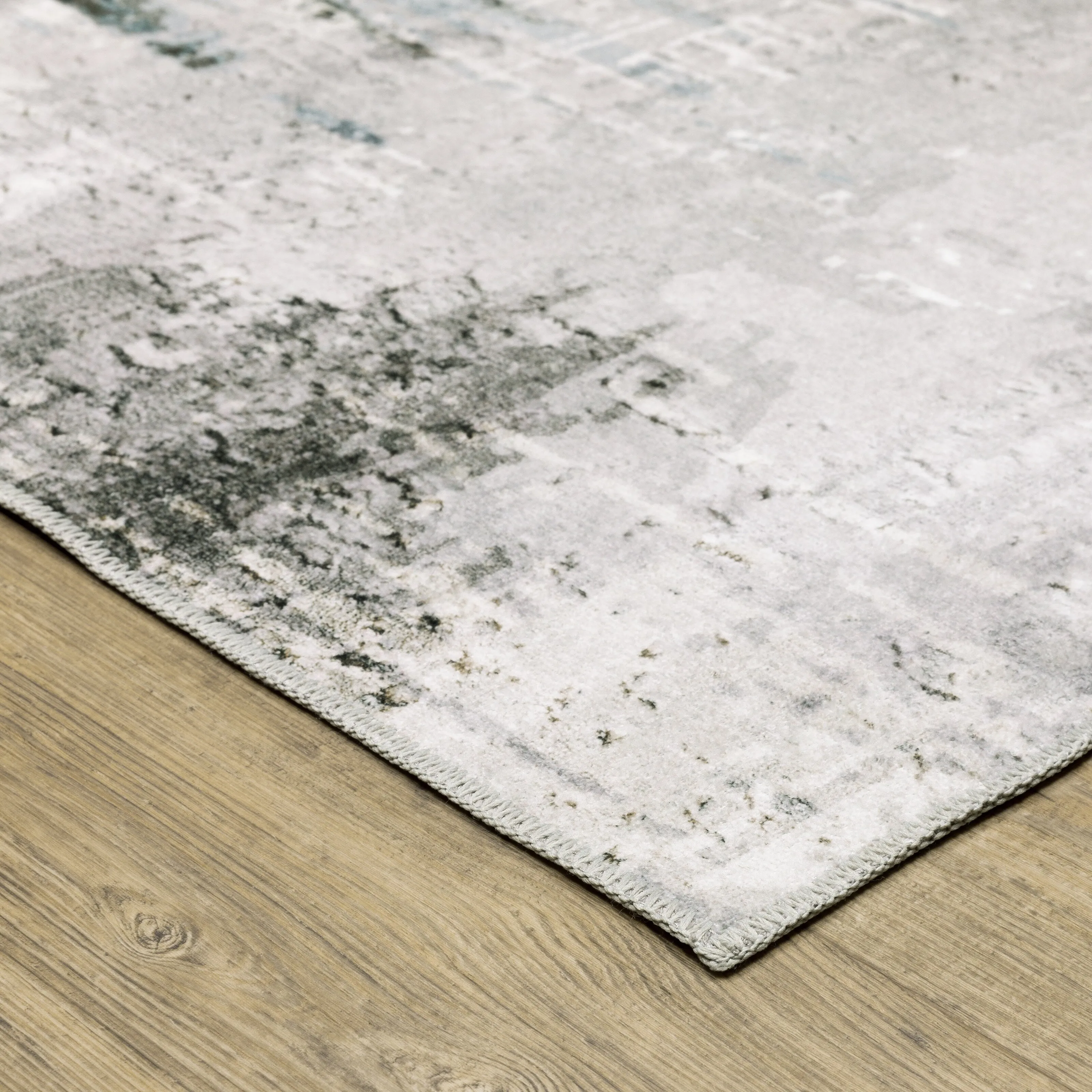 Vista Home Marissa Washable Modern Abstract Grey/ Teal Indoor Area Rug