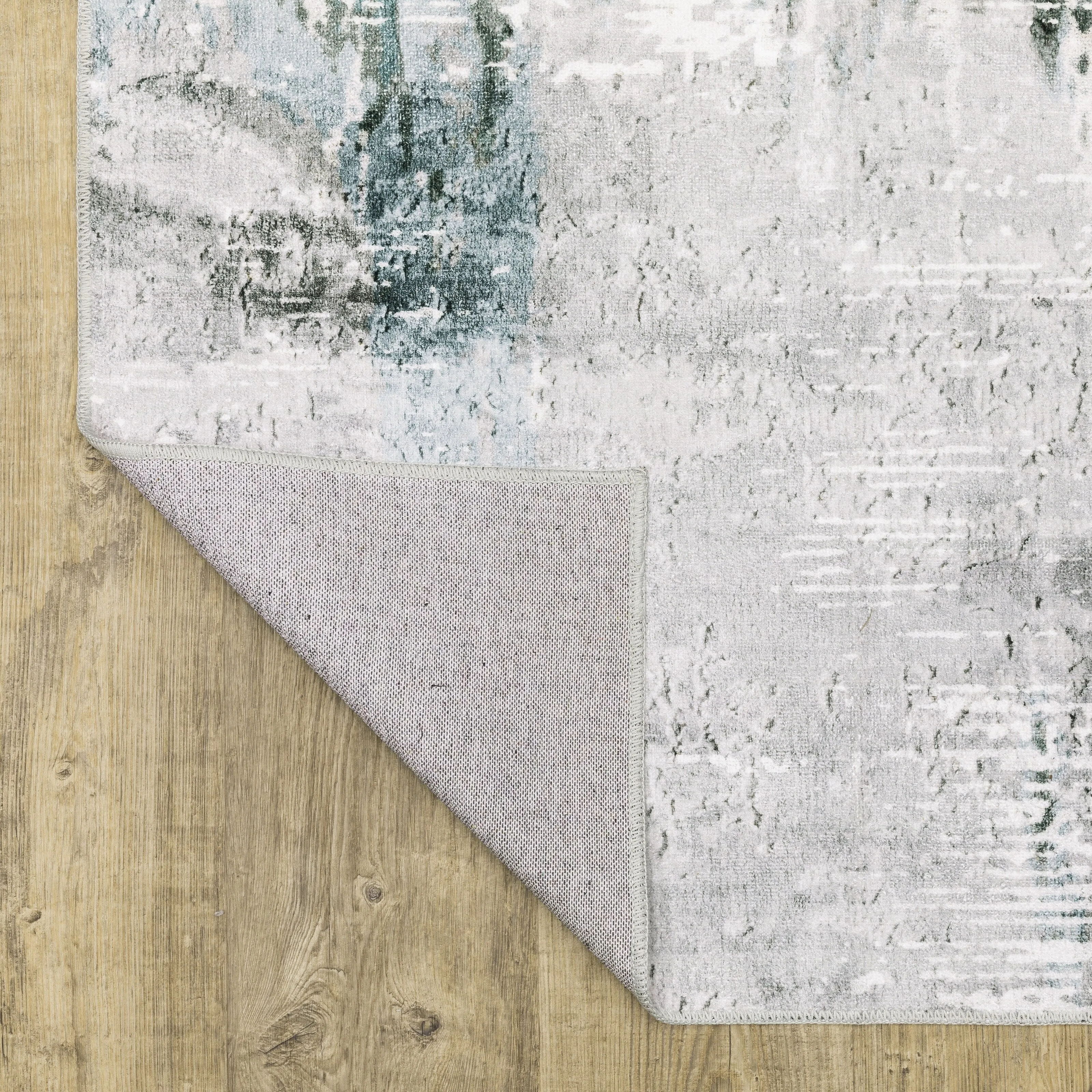 Vista Home Marissa Washable Modern Abstract Grey/ Teal Indoor Area Rug