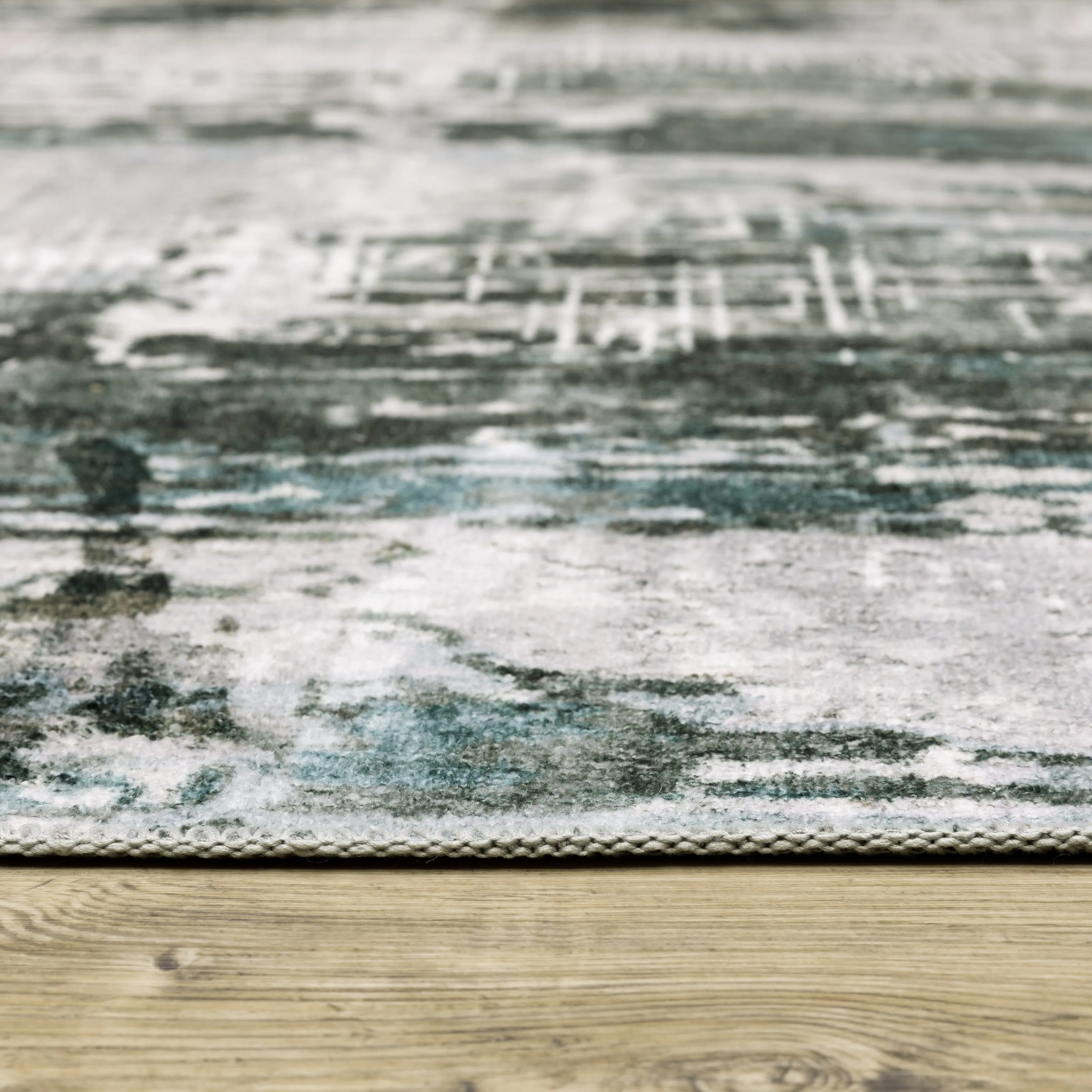 Vista Home Marissa Washable Modern Abstract Grey/ Teal Indoor Area Rug