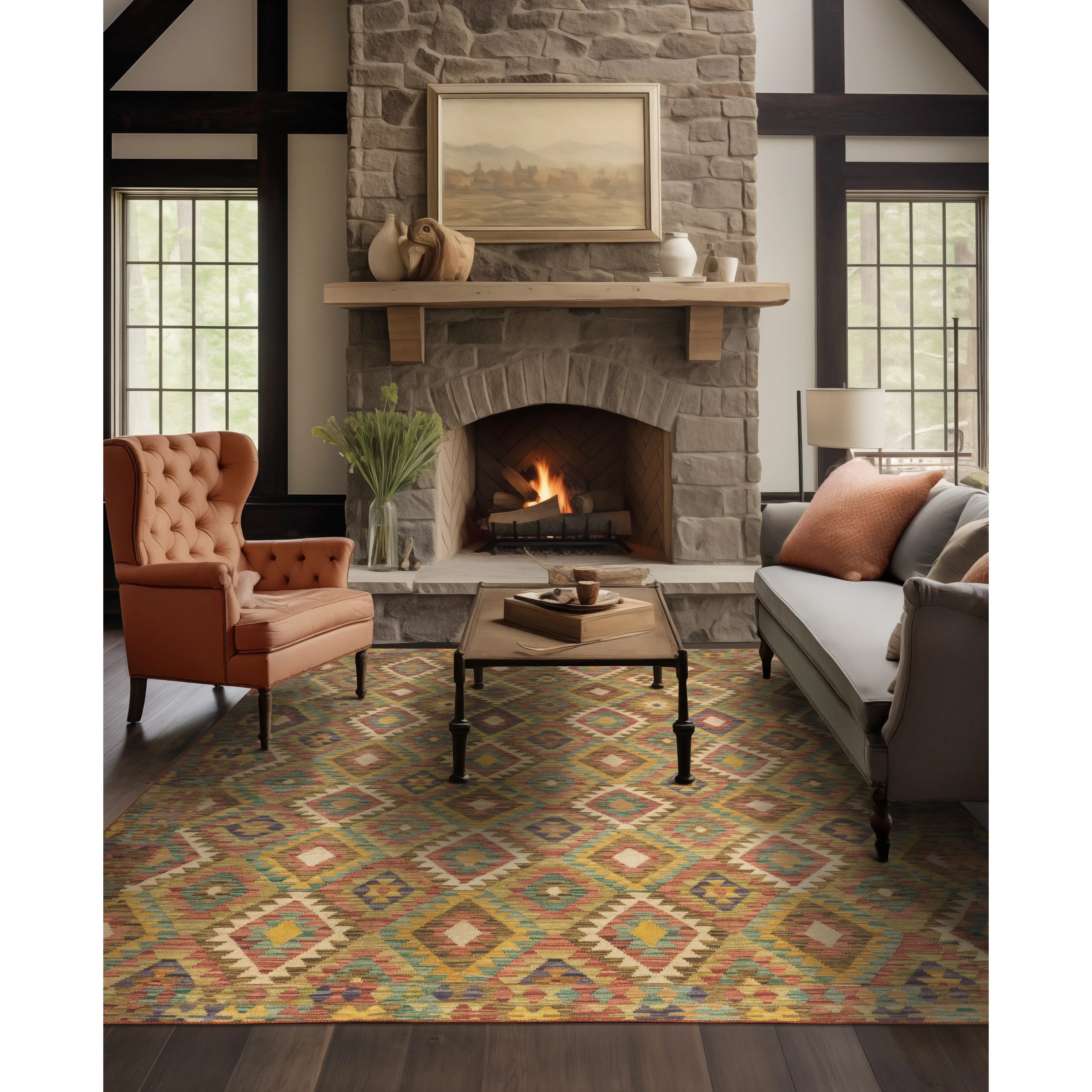 Vista Home Marissa Washable Tribal Inspired Gold/ Multi Indoor Area Rug Mat