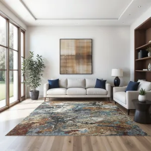 Vista Home Sunderland Abstract Earth Washable Rust/Blue Area Rug Mat