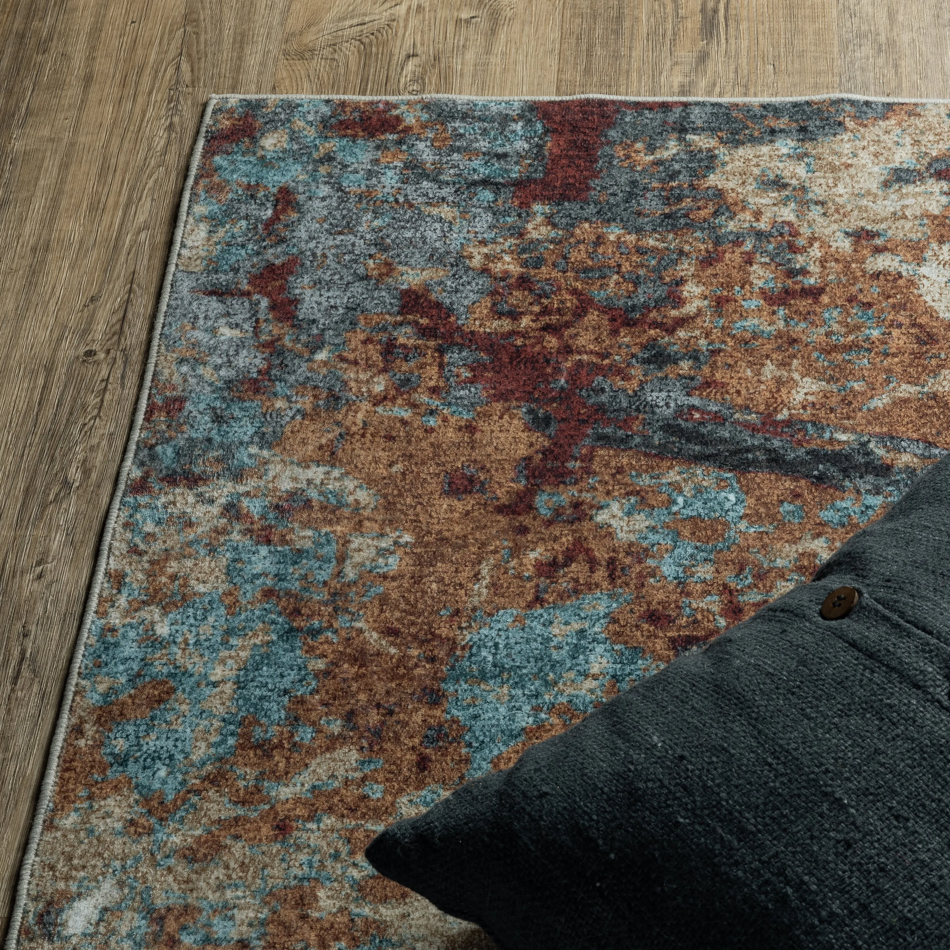 Vista Home Sunderland Abstract Earth Washable Rust/Blue Area Rug Mat