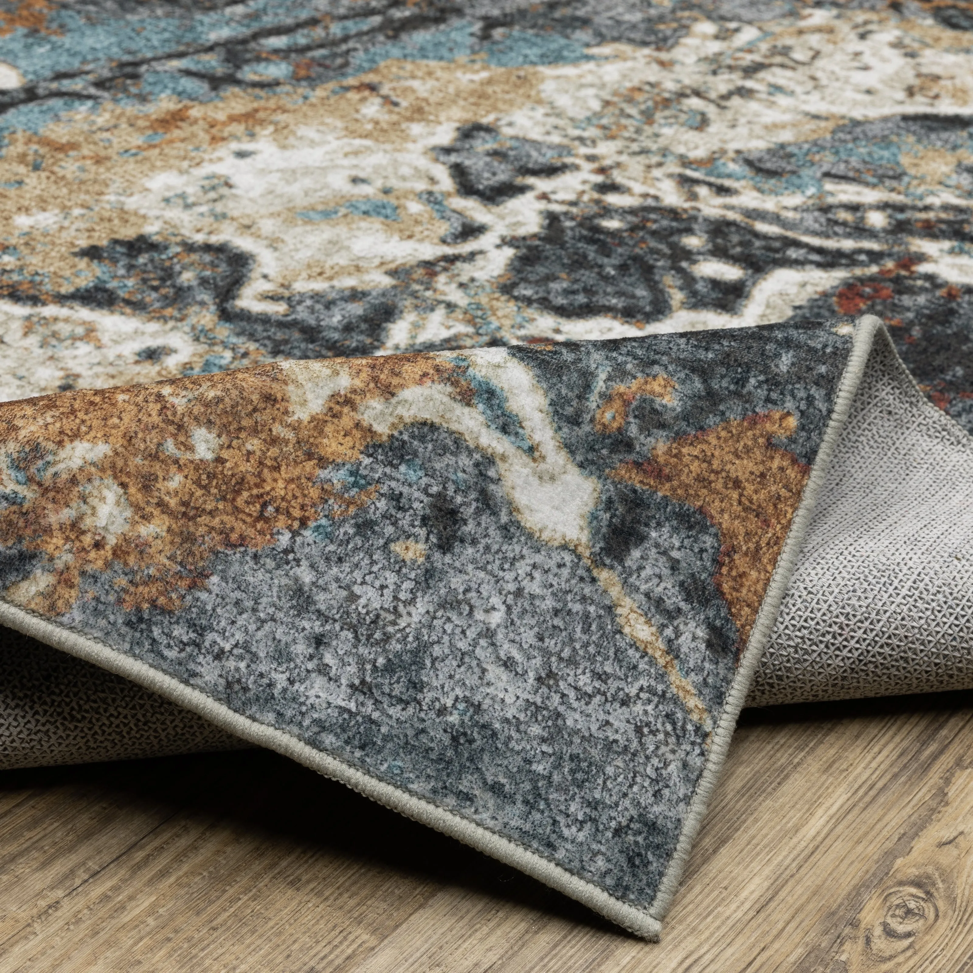 Vista Home Sunderland Abstract Earth Washable Rust/Blue Area Rug Mat