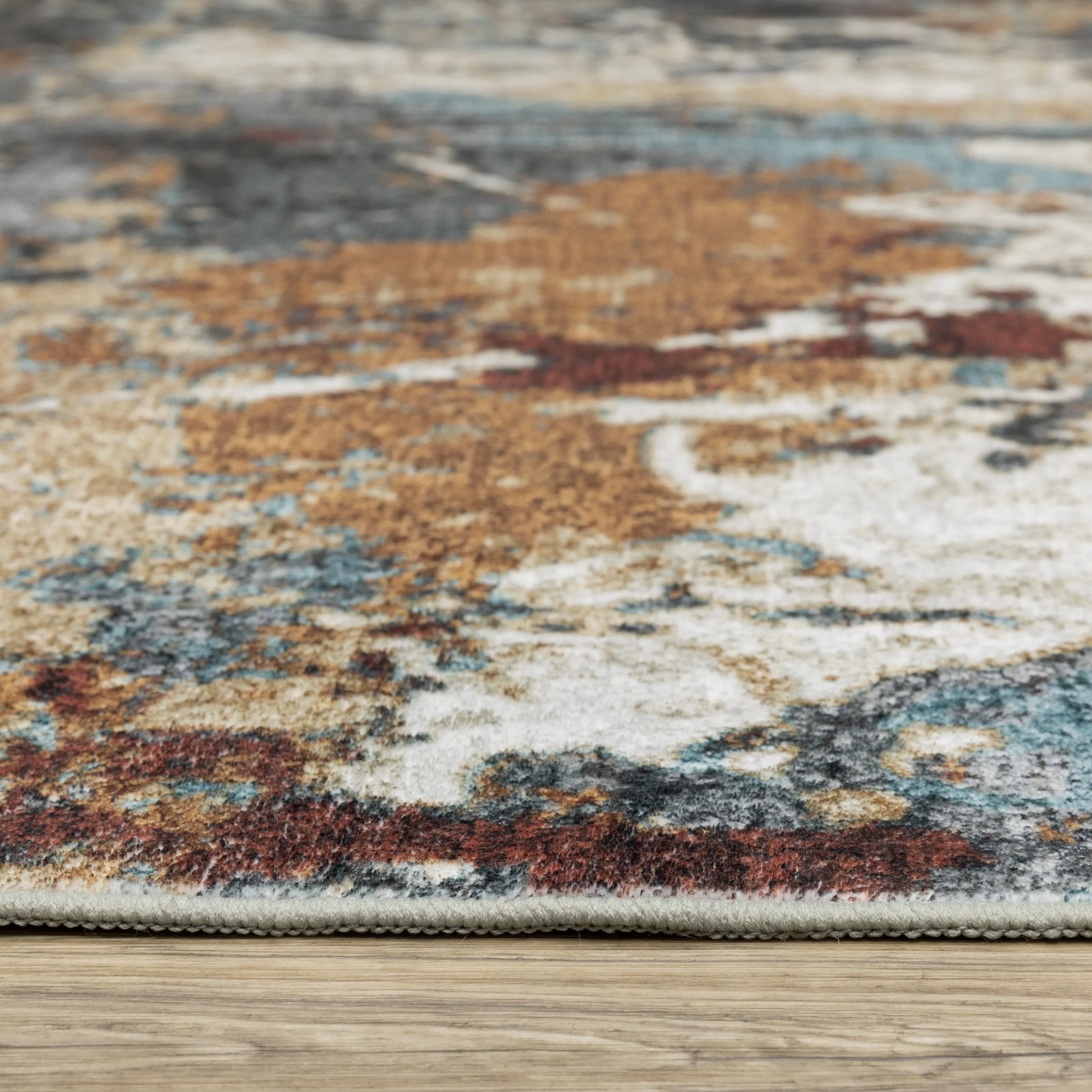 Vista Home Sunderland Abstract Earth Washable Rust/Blue Area Rug Mat