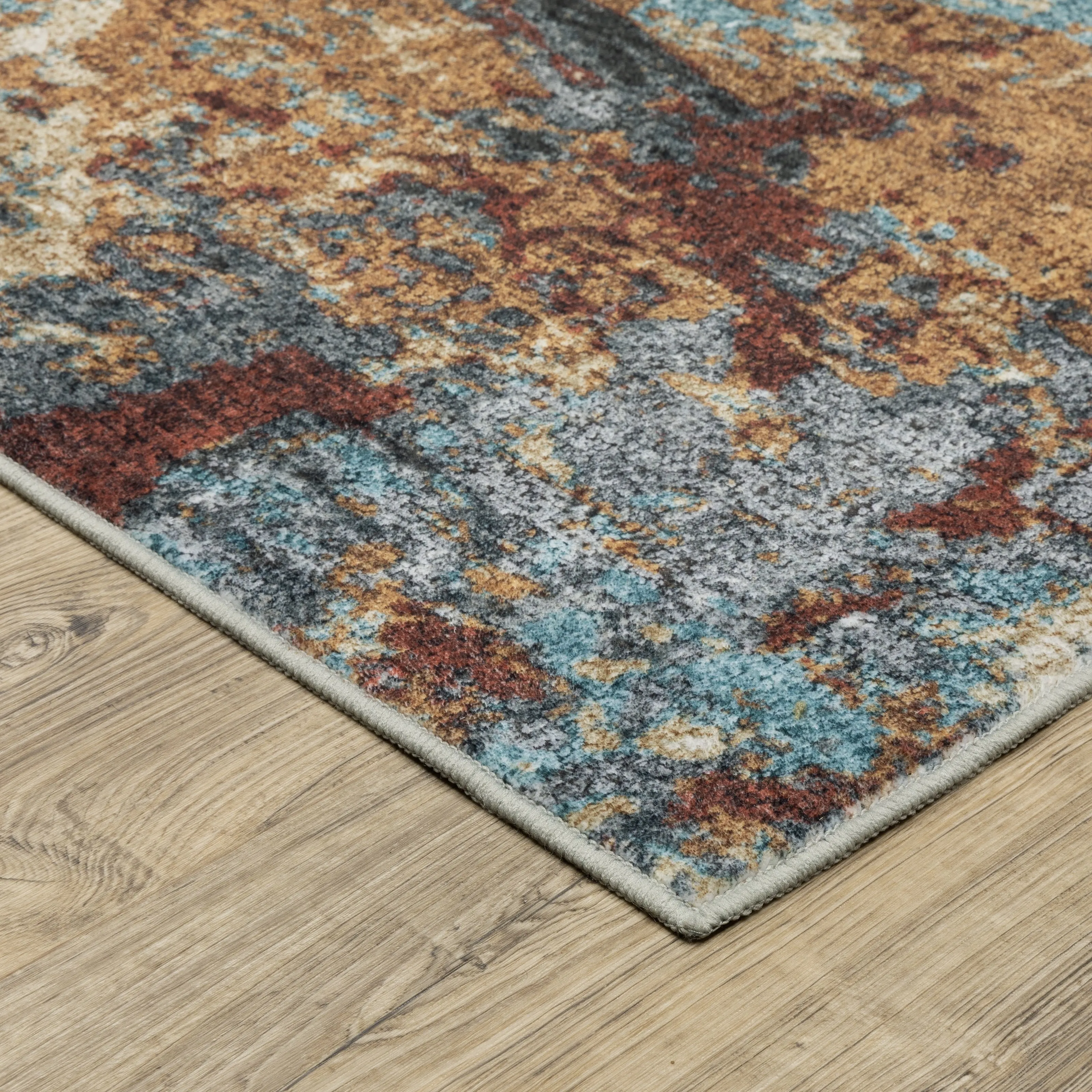 Vista Home Sunderland Abstract Earth Washable Rust/Blue Area Rug Mat