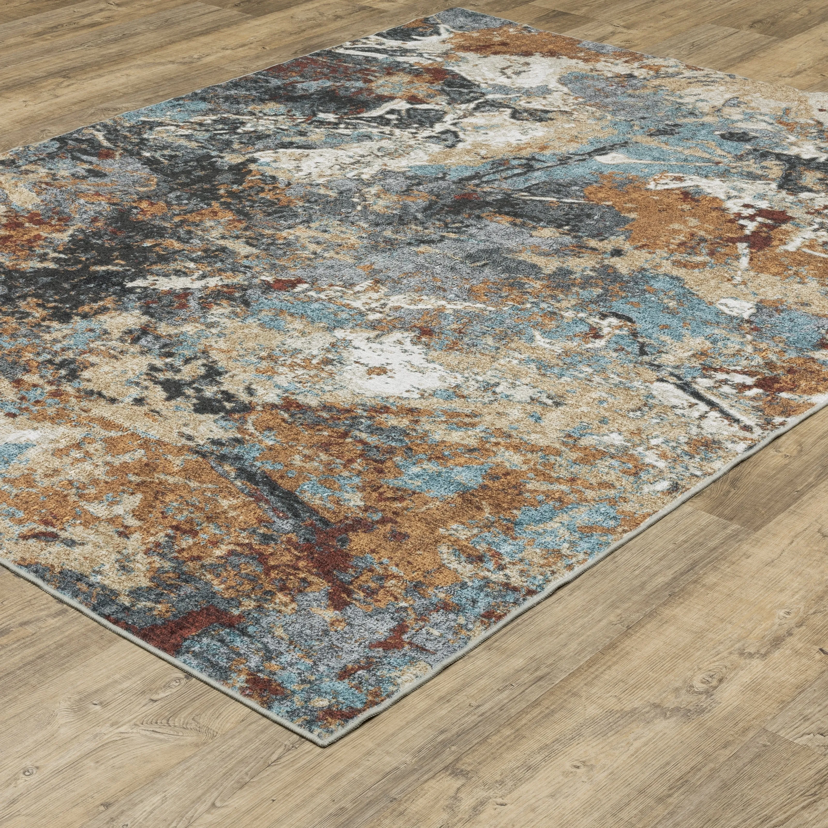 Vista Home Sunderland Abstract Earth Washable Rust/Blue Area Rug Mat