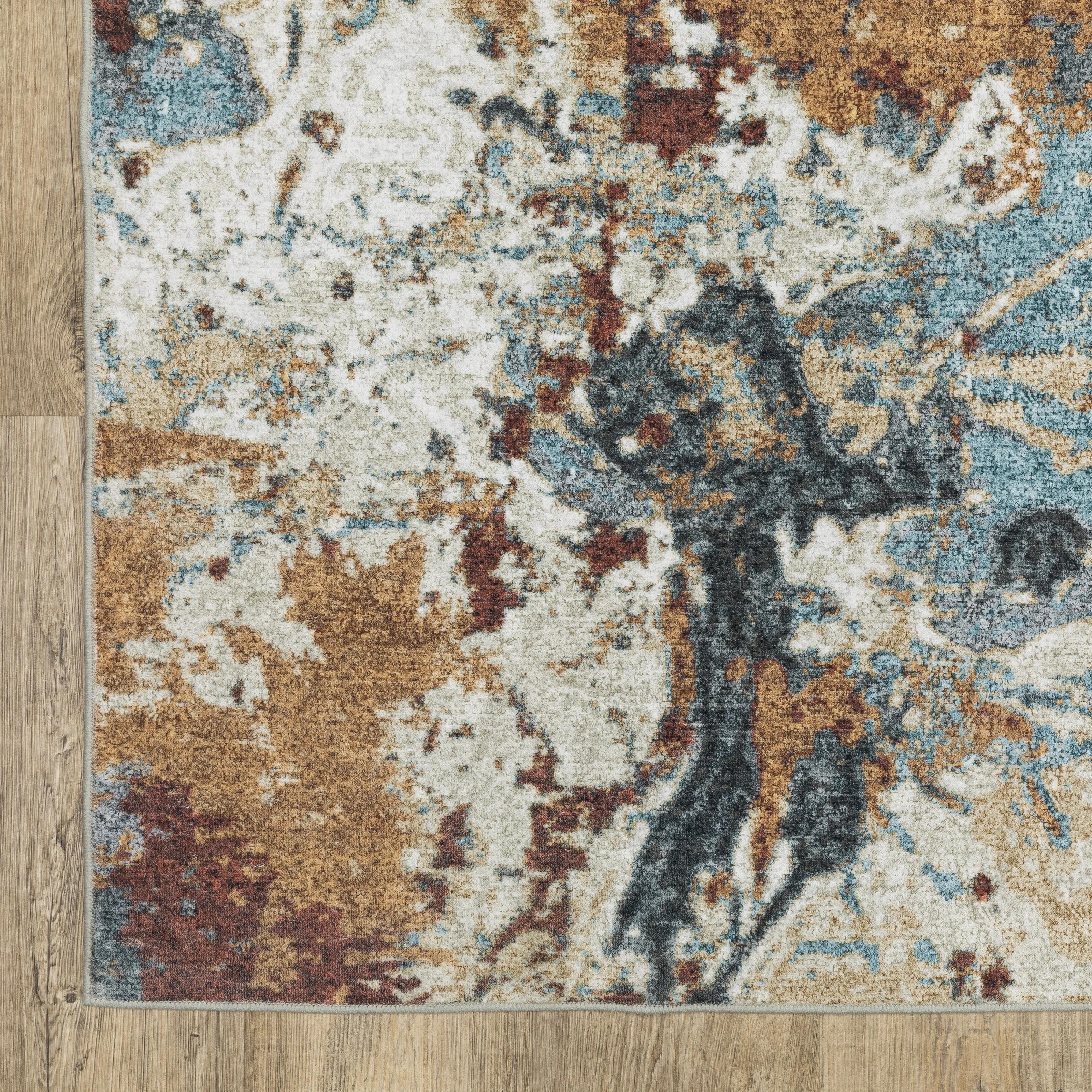 Vista Home Sunderland Abstract Earth Washable Rust/Blue Area Rug Mat