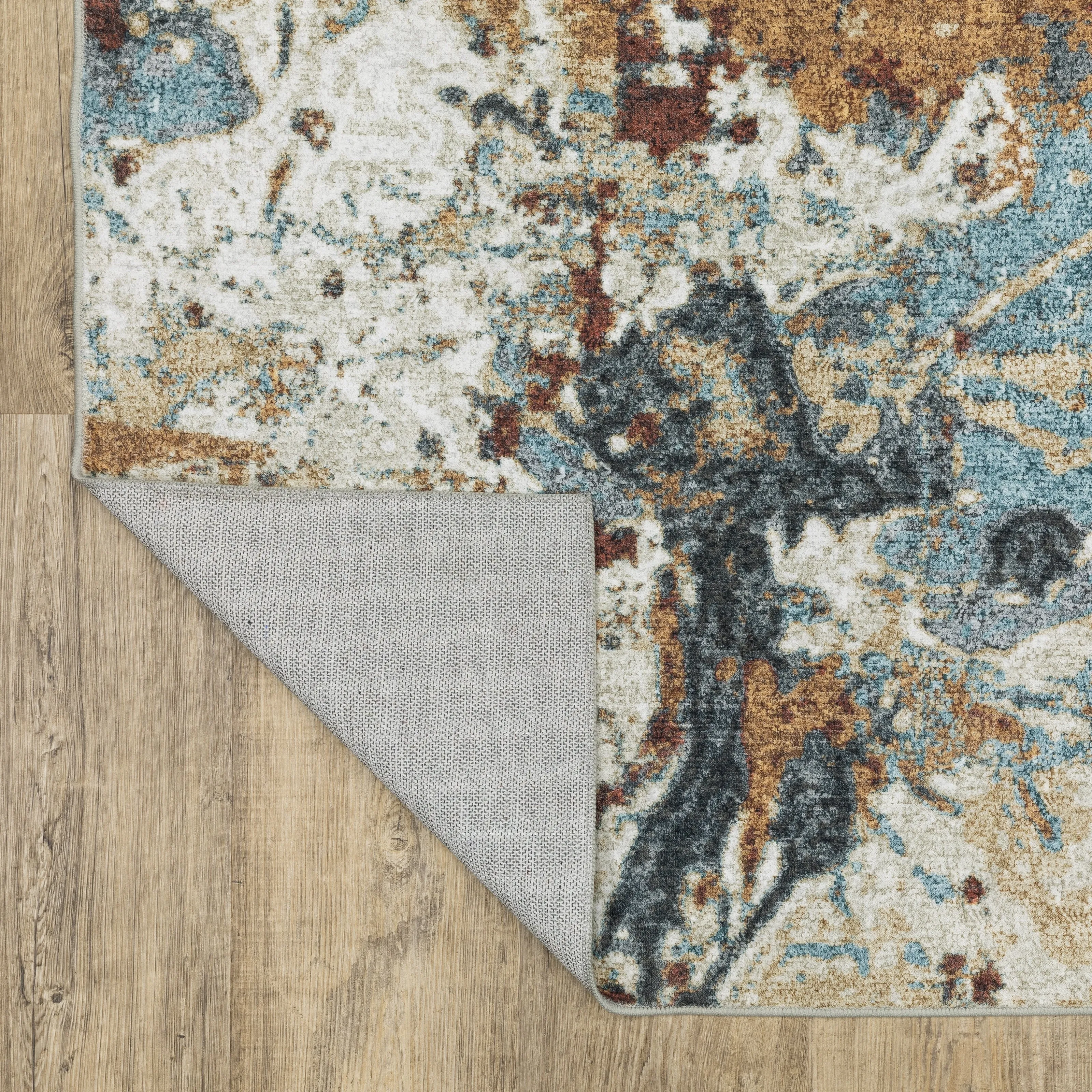 Vista Home Sunderland Abstract Earth Washable Rust/Blue Area Rug Mat