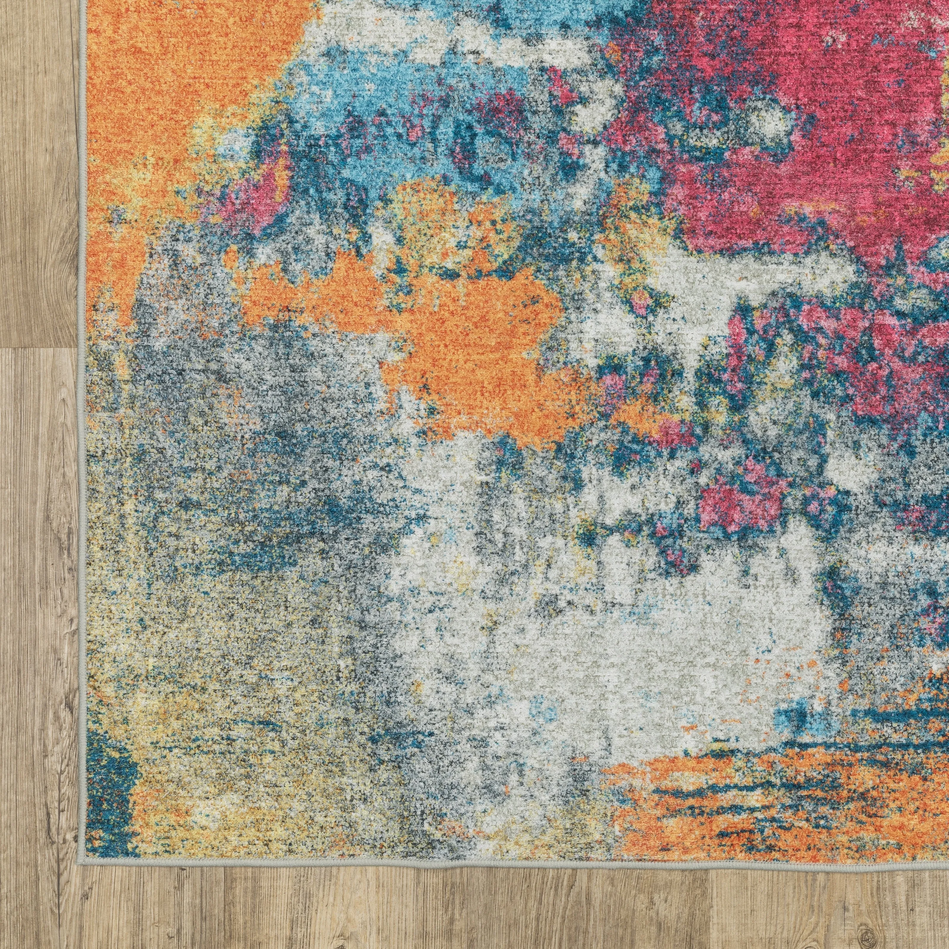 Vista Home Sunderland Abstract Washable Multi-colored Area Rug Mat