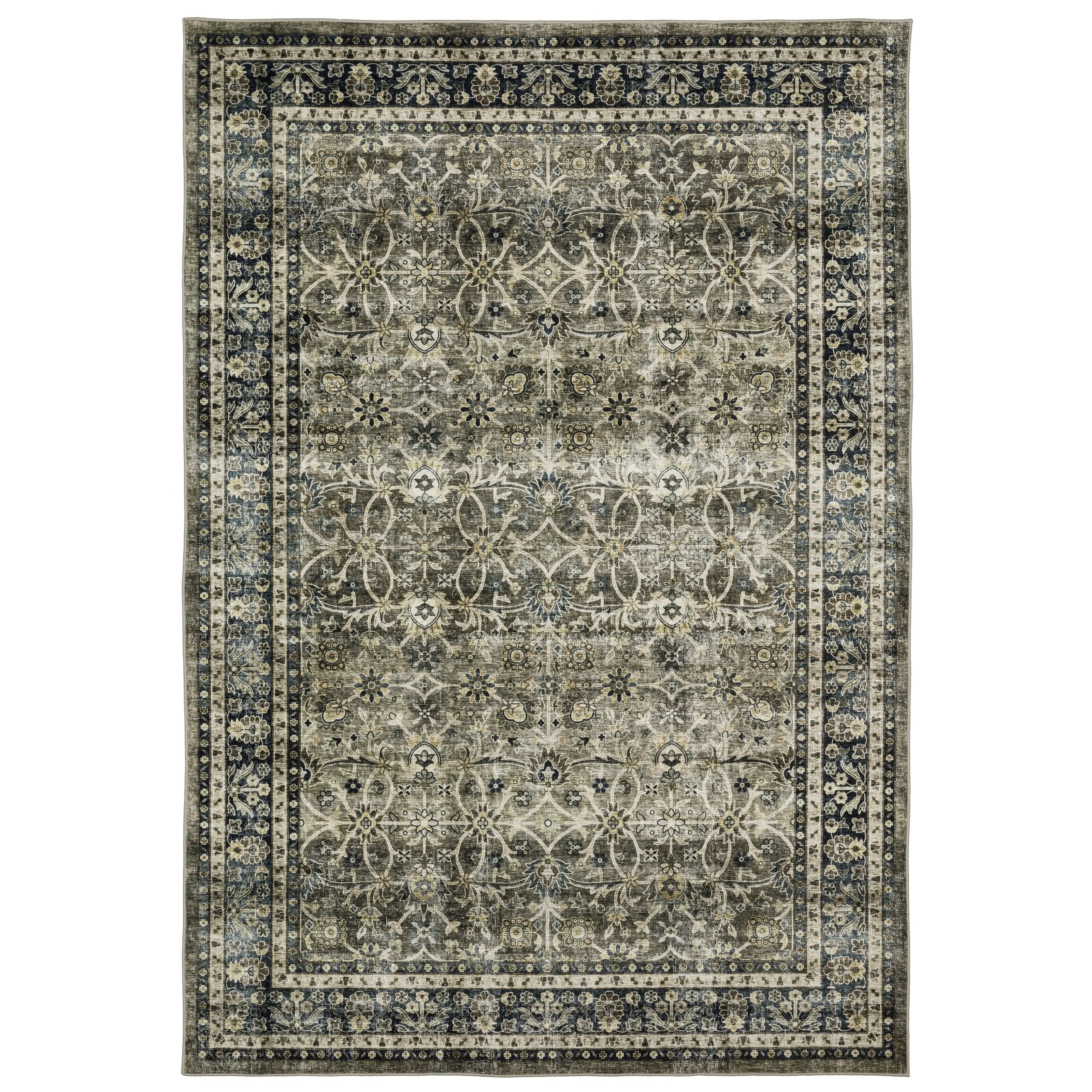 Vista Home Sunderland Faded Traditional Machine Washable Navy/Gray Rug Mat