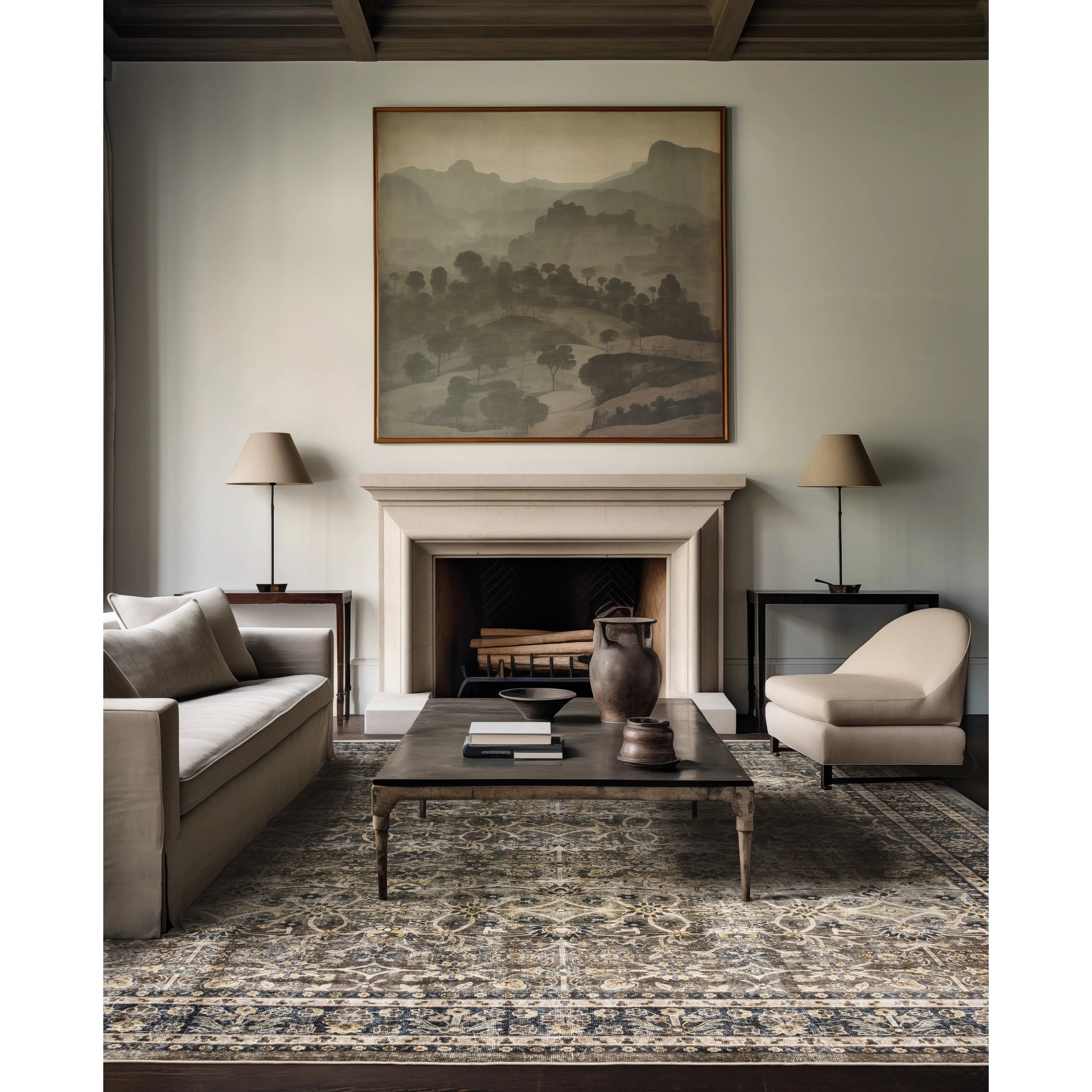 Vista Home Sunderland Faded Traditional Machine Washable Navy/Gray Rug Mat