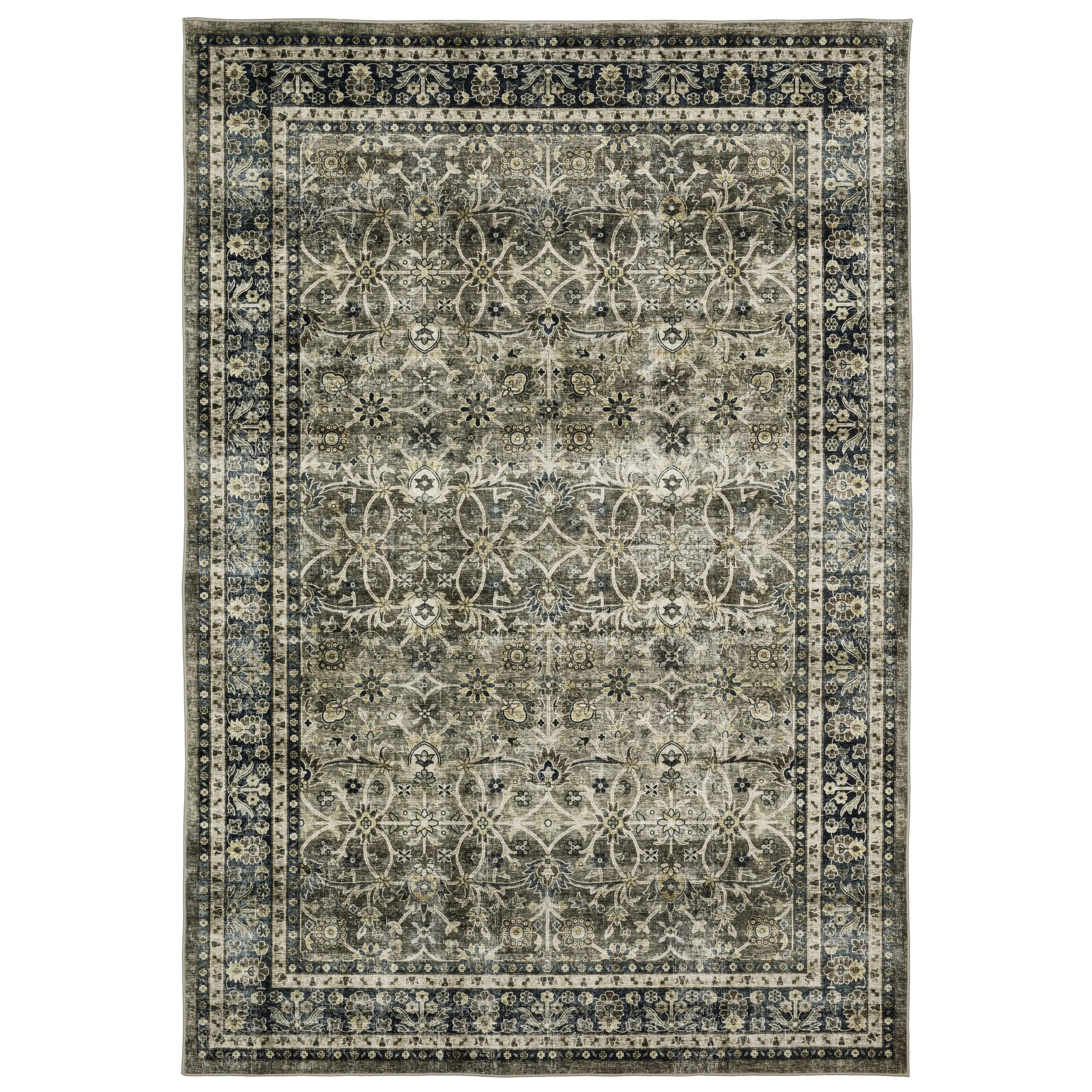 Vista Home Sunderland Faded Traditional Machine Washable Navy/Gray Rug Mat