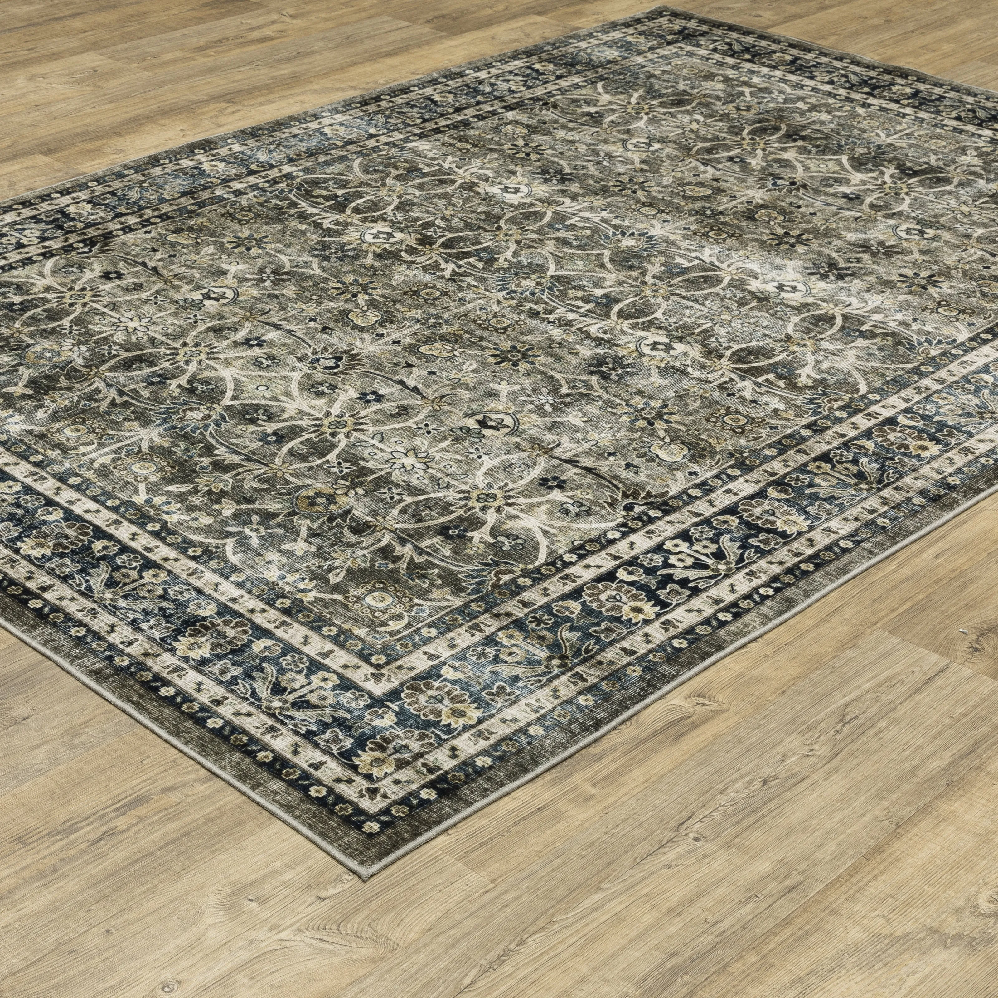 Vista Home Sunderland Faded Traditional Machine Washable Navy/Gray Rug Mat