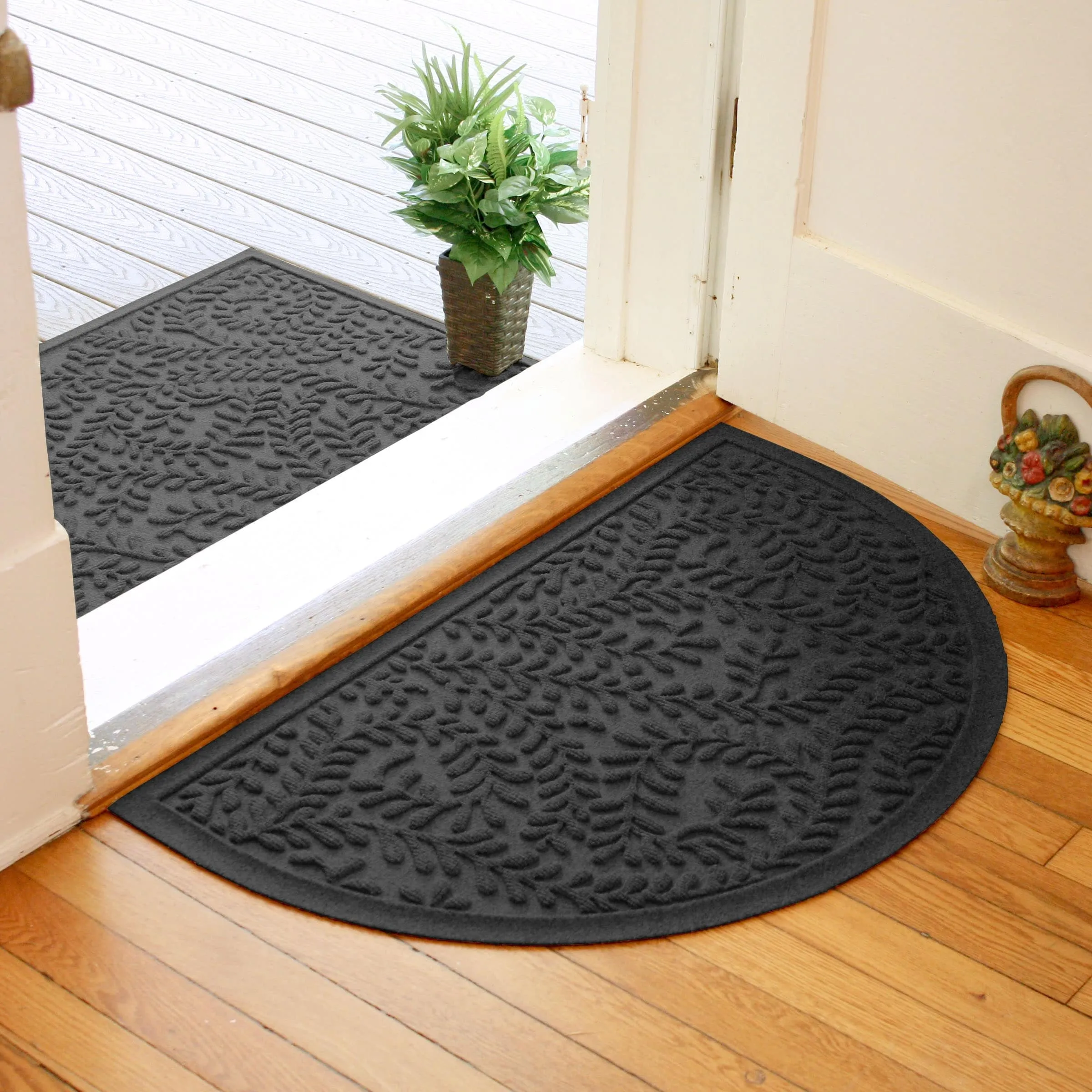 WaterHog Boxwood 24 in. x 39 in. Half Round Indoor Outdoor Door Mat