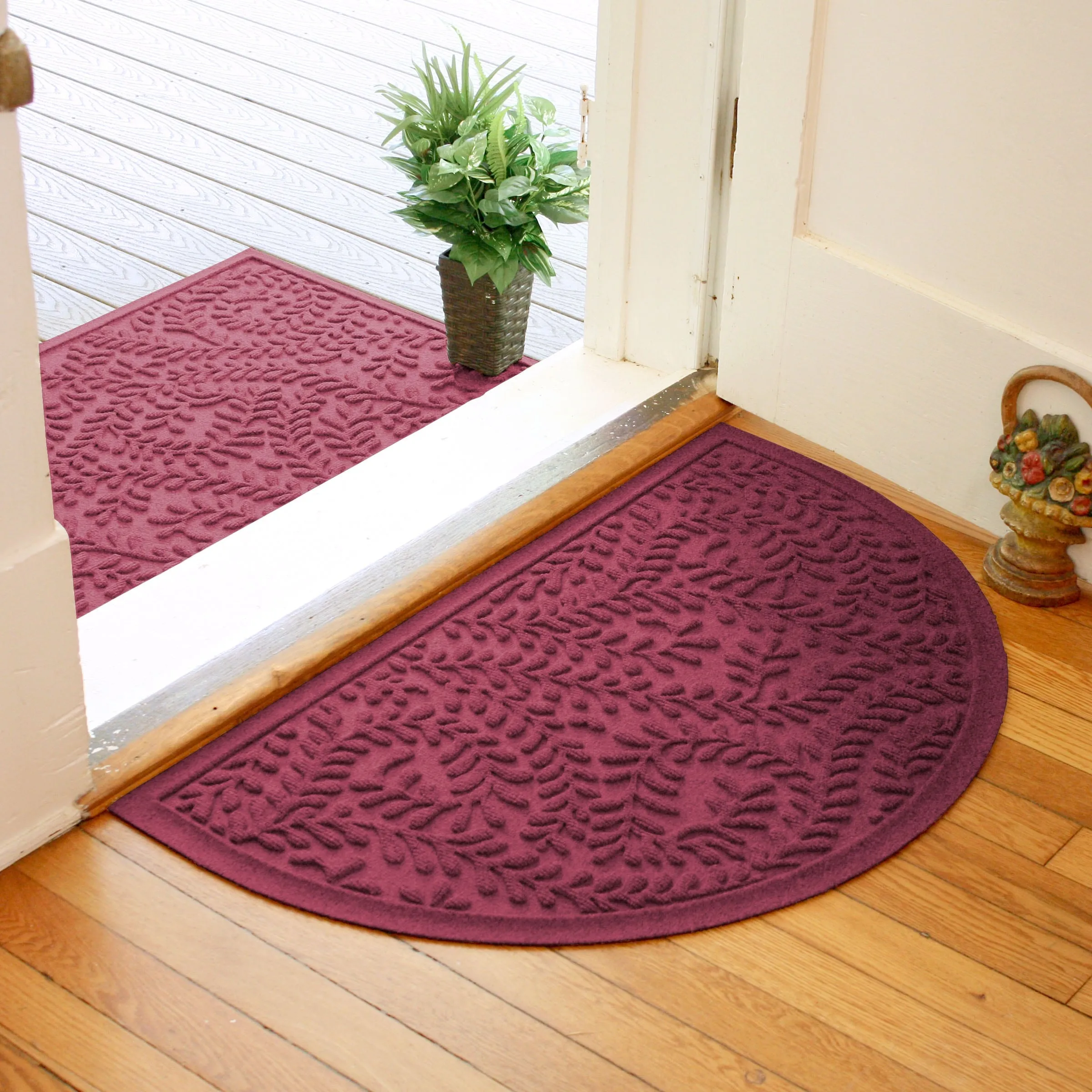 WaterHog Boxwood 24 in. x 39 in. Half Round Indoor Outdoor Door Mat