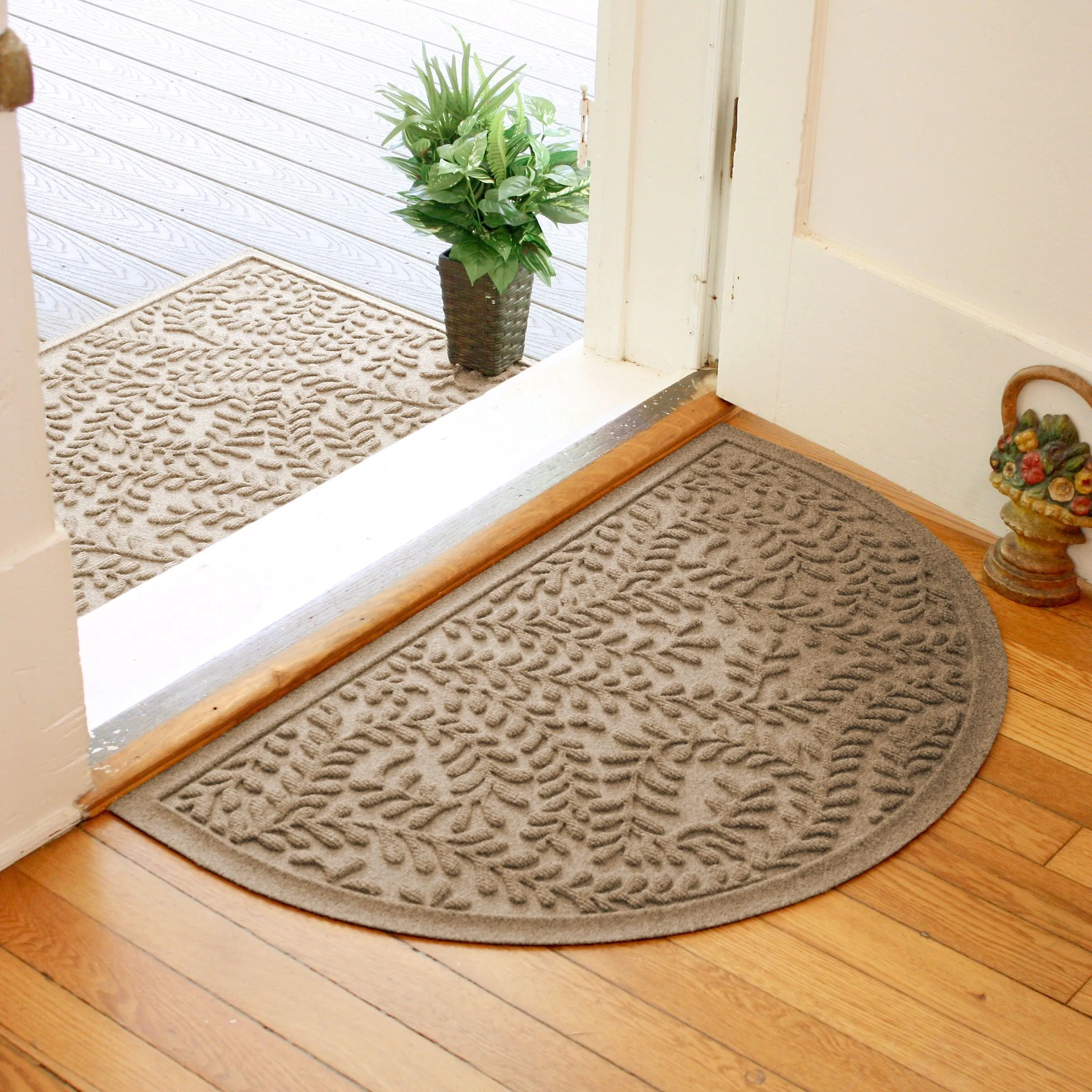 WaterHog Boxwood 24 in. x 39 in. Half Round Indoor Outdoor Door Mat