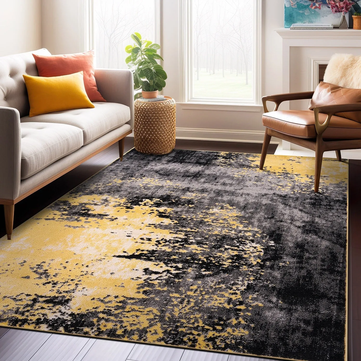 World Rug Gallery Contemporary Abstract Splash Blue Area Rug
