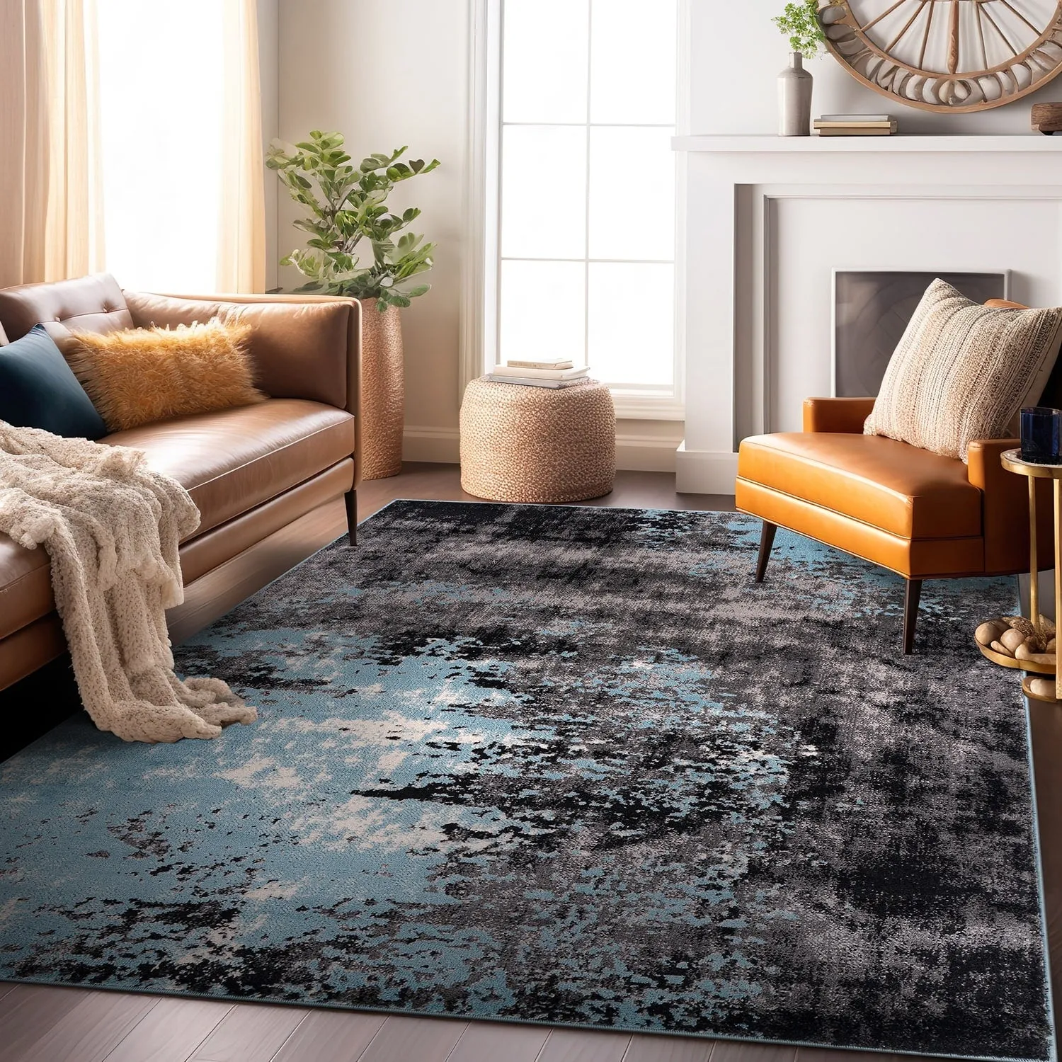 World Rug Gallery Contemporary Abstract Splash Blue Area Rug