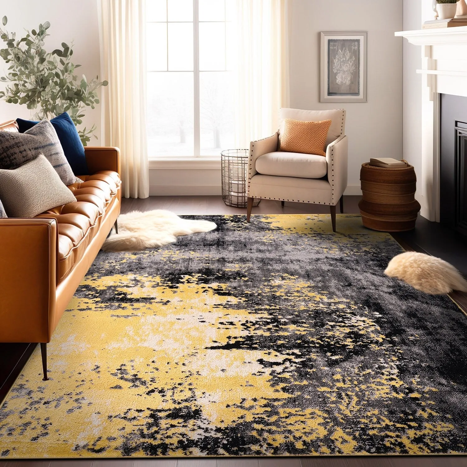 World Rug Gallery Contemporary Abstract Splash Blue Area Rug