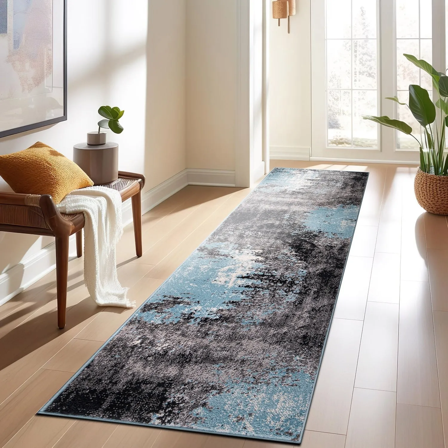 World Rug Gallery Contemporary Abstract Splash Blue Area Rug
