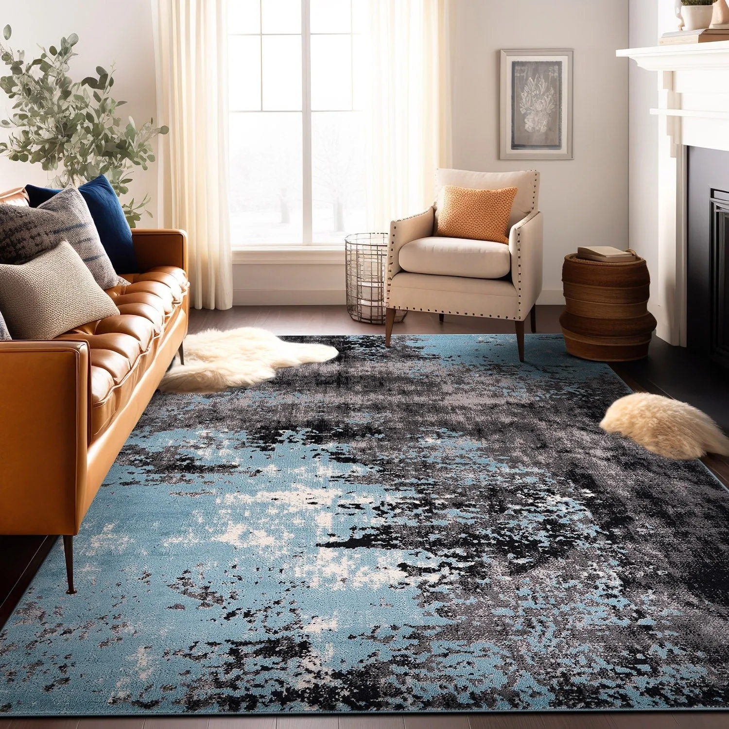 World Rug Gallery Contemporary Abstract Splash Blue Area Rug