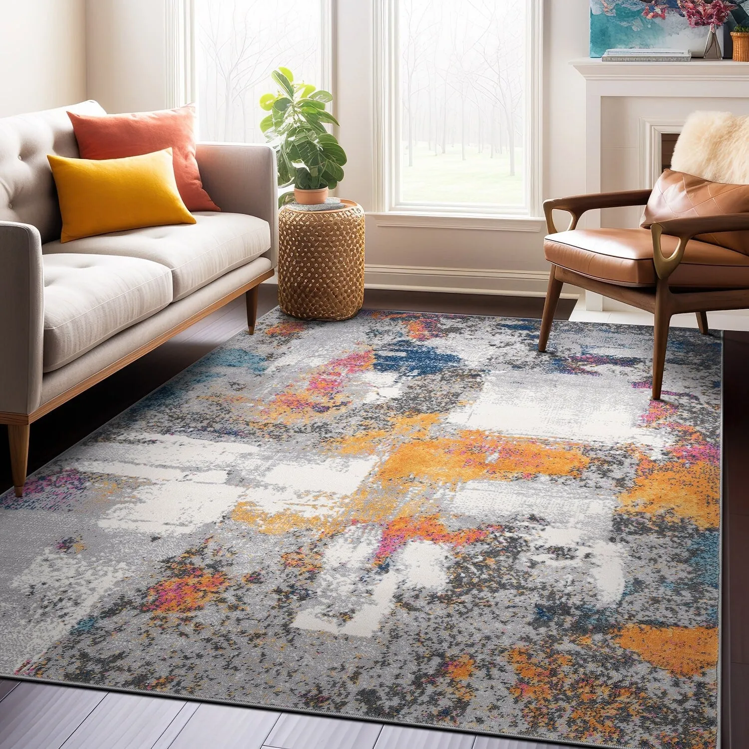 World Rug Gallery Contemporary Abstract Splashcolor Area Rug