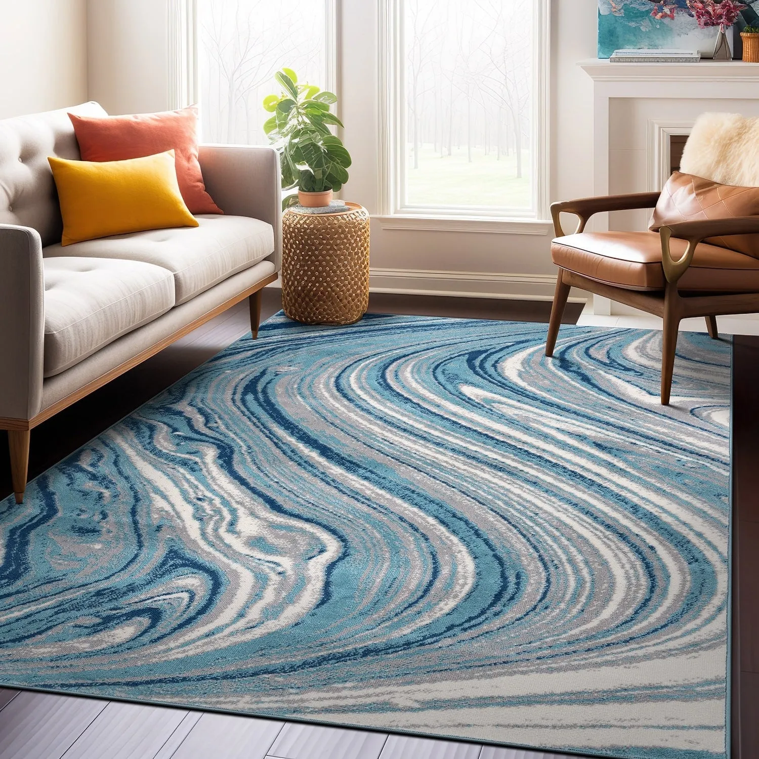 World Rug Gallery Contemporary Abstract Swirl Area Rug
