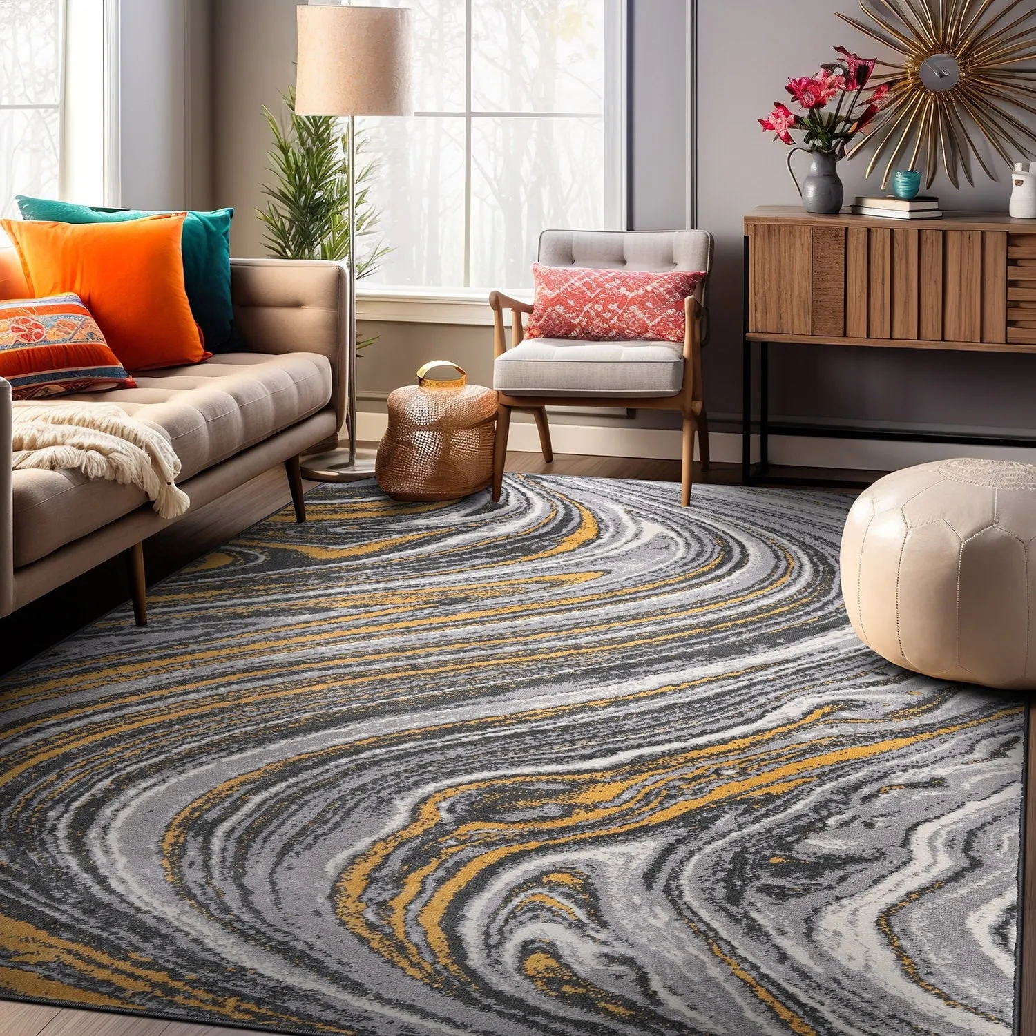 World Rug Gallery Contemporary Abstract Swirl Area Rug