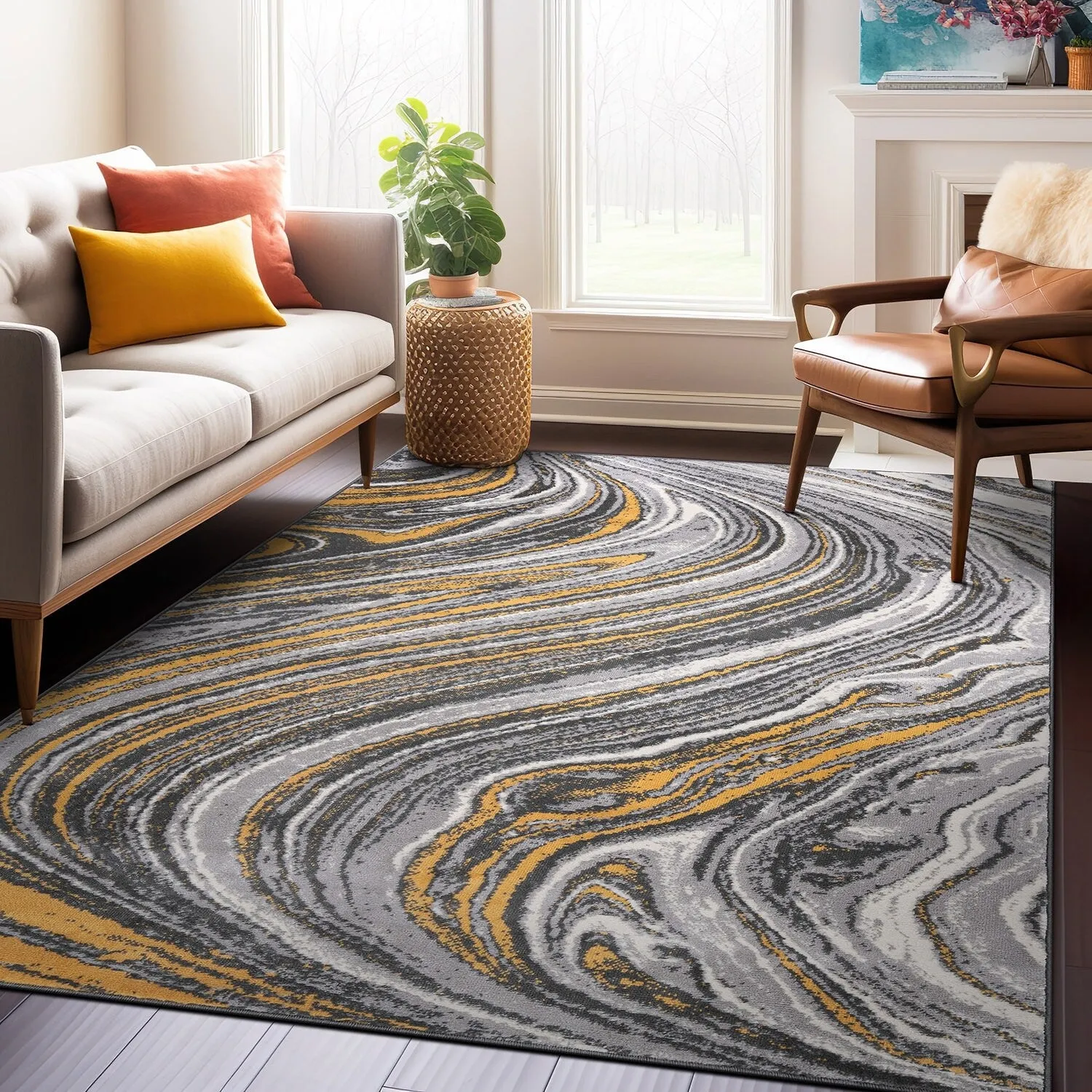World Rug Gallery Contemporary Abstract Swirl Area Rug