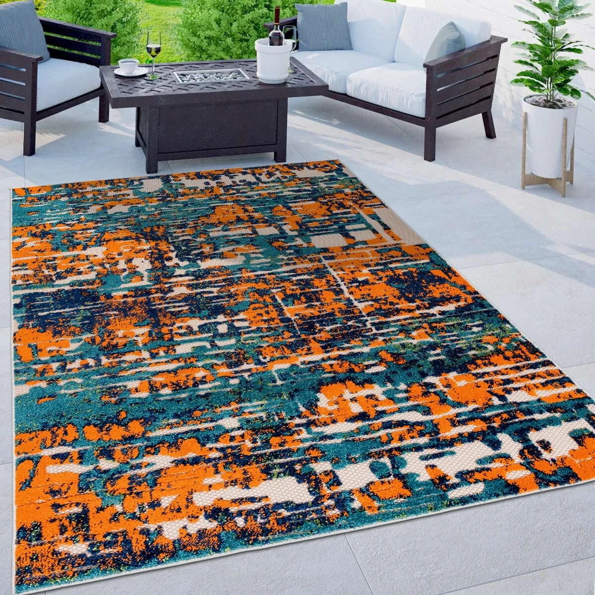 World Rug Gallery Contemporary Distressed Abstract Indoor/Outdoor Area Rug