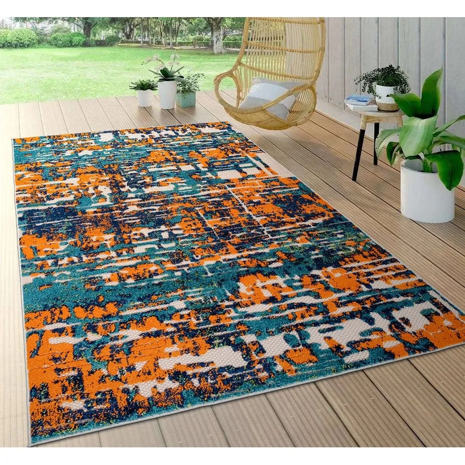 World Rug Gallery Contemporary Distressed Abstract Indoor/Outdoor Area Rug