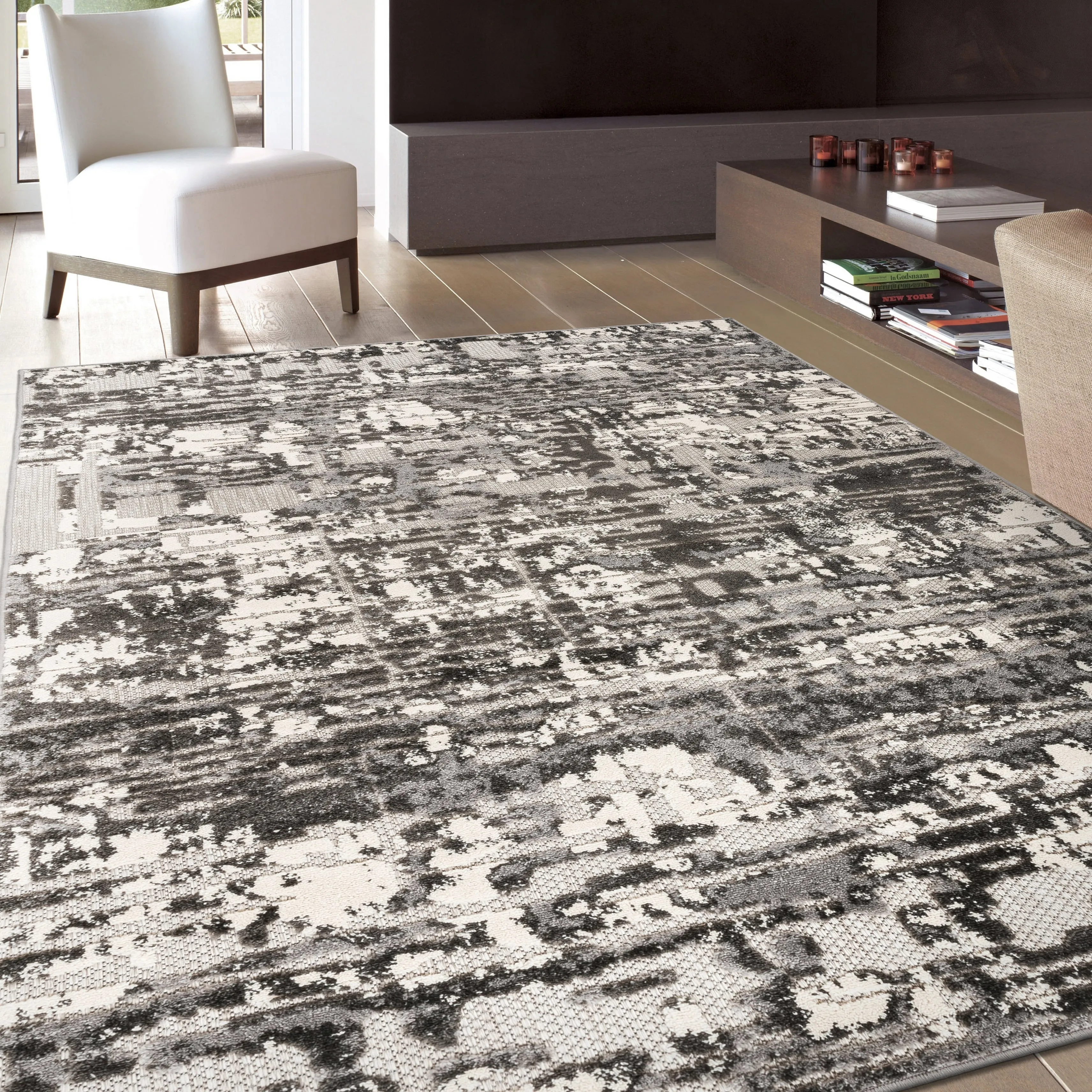World Rug Gallery Contemporary Distressed Abstract Indoor/Outdoor Area Rug