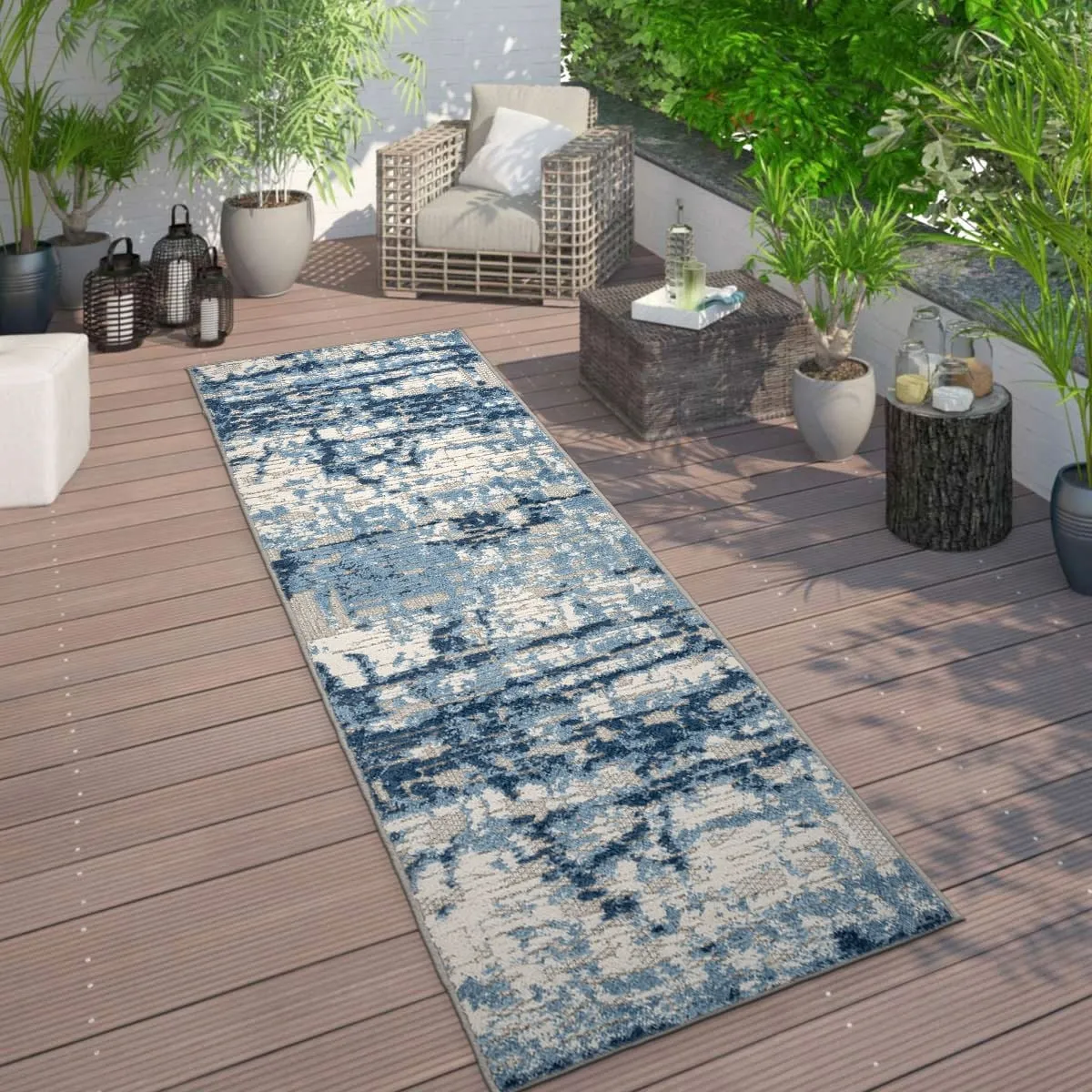 World Rug Gallery Contemporary Distressed Abstract Indoor/Outdoor Area Rug