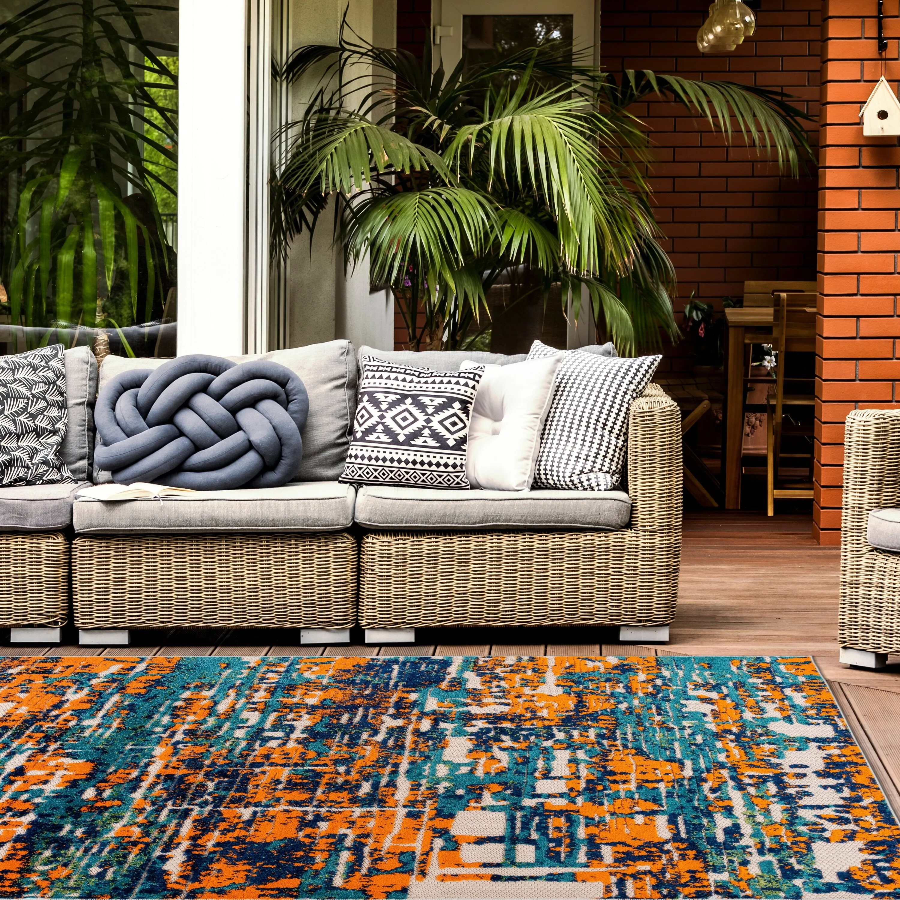 World Rug Gallery Contemporary Distressed Abstract Indoor/Outdoor Area Rug