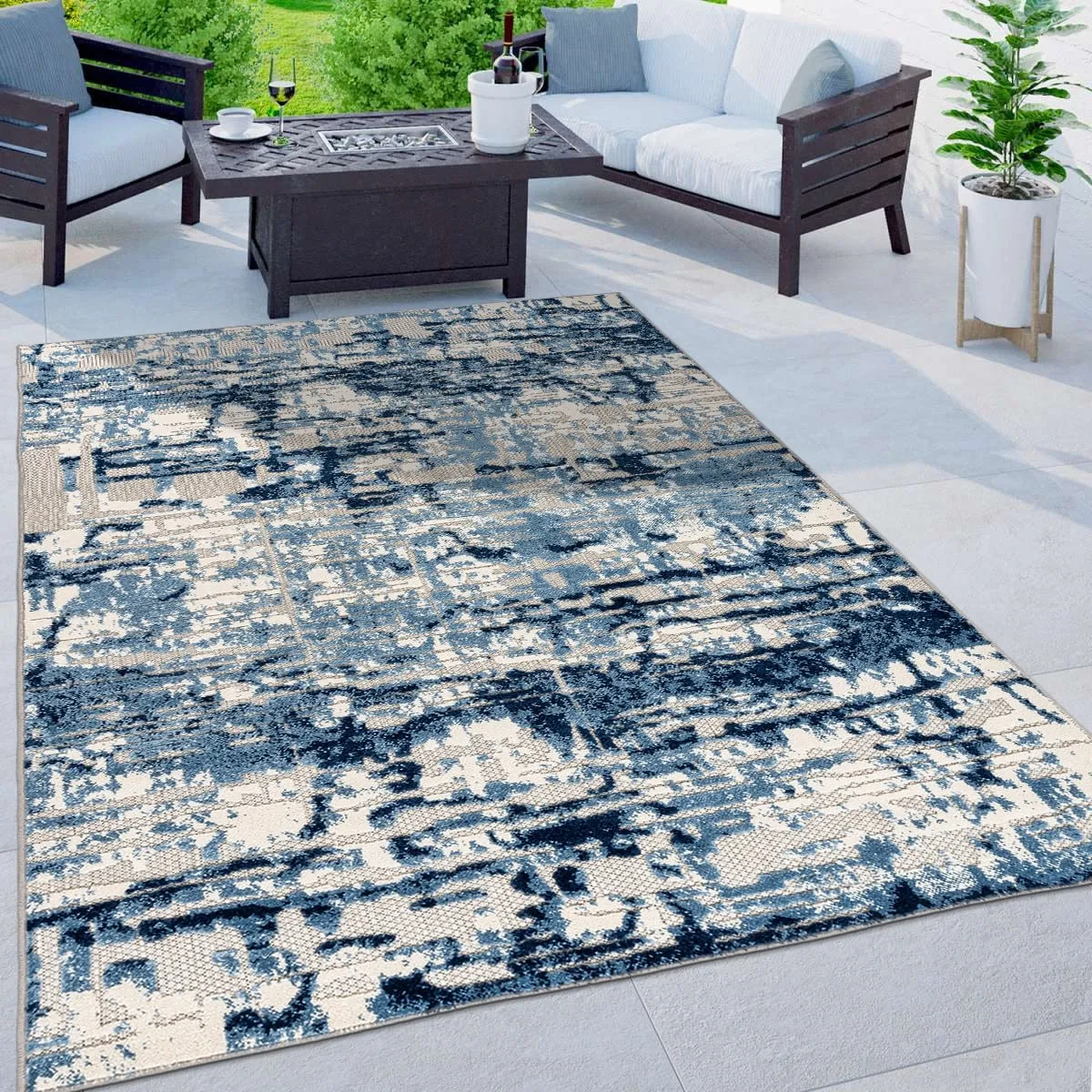 World Rug Gallery Contemporary Distressed Abstract Indoor/Outdoor Area Rug