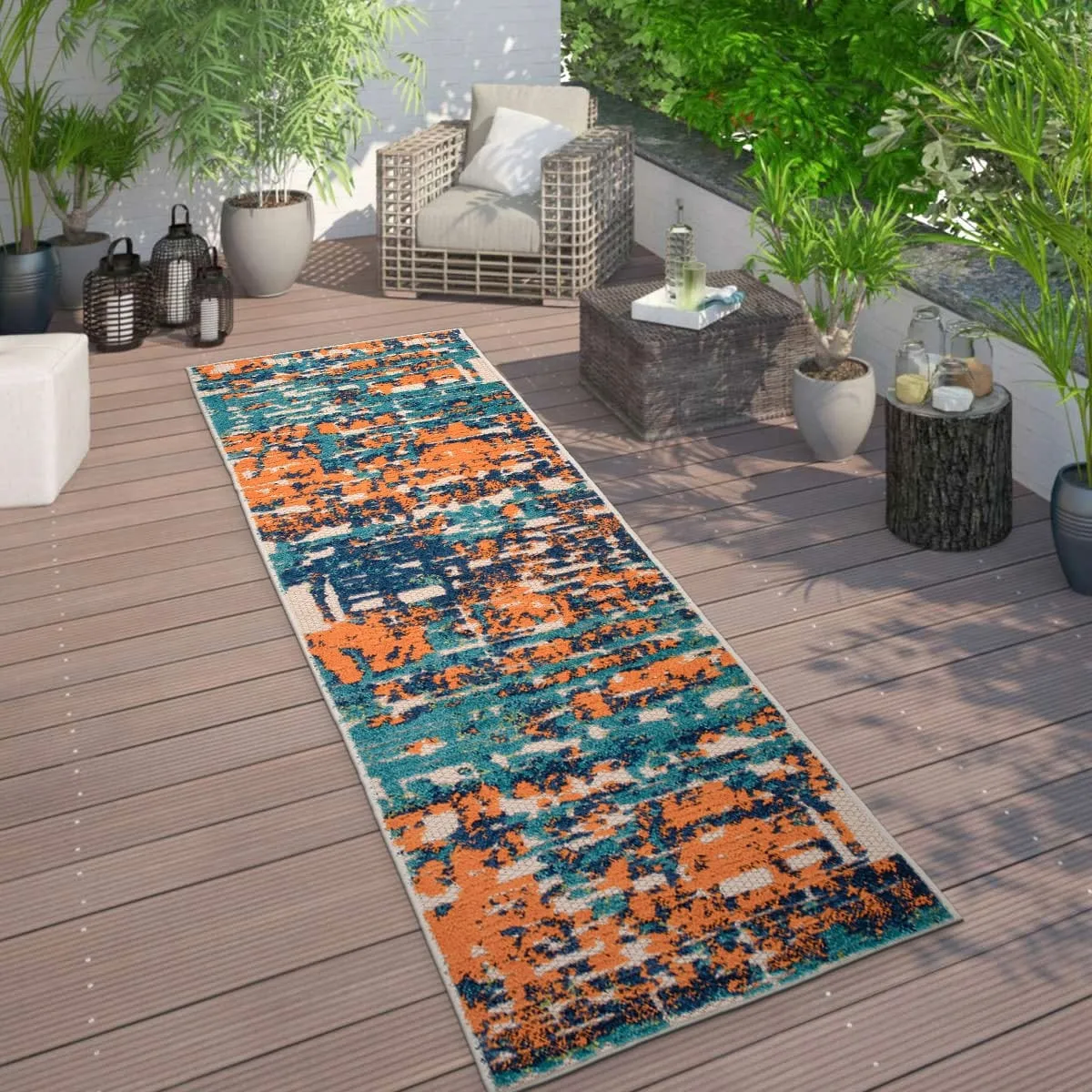 World Rug Gallery Contemporary Distressed Abstract Indoor/Outdoor Area Rug