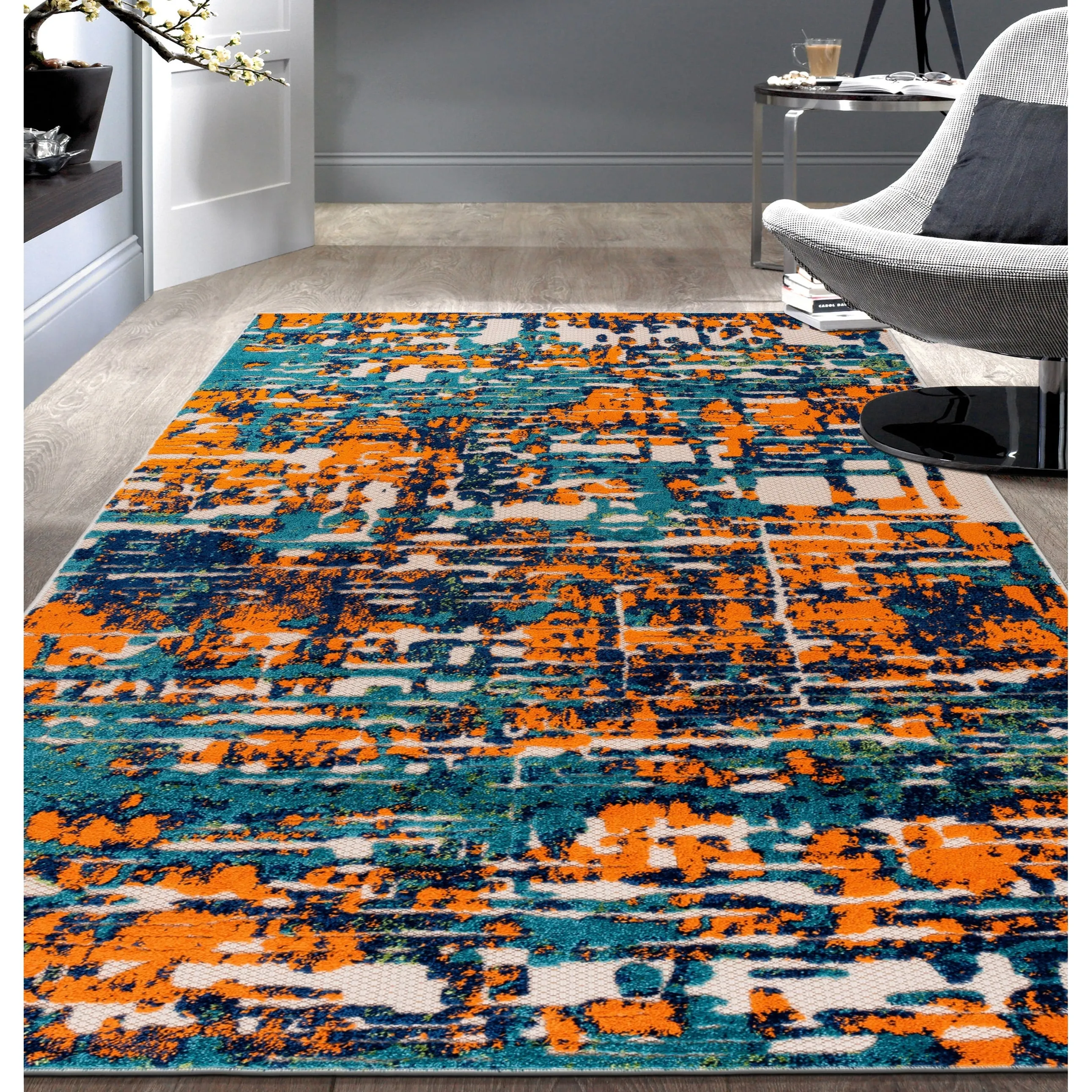World Rug Gallery Contemporary Distressed Abstract Indoor/Outdoor Area Rug