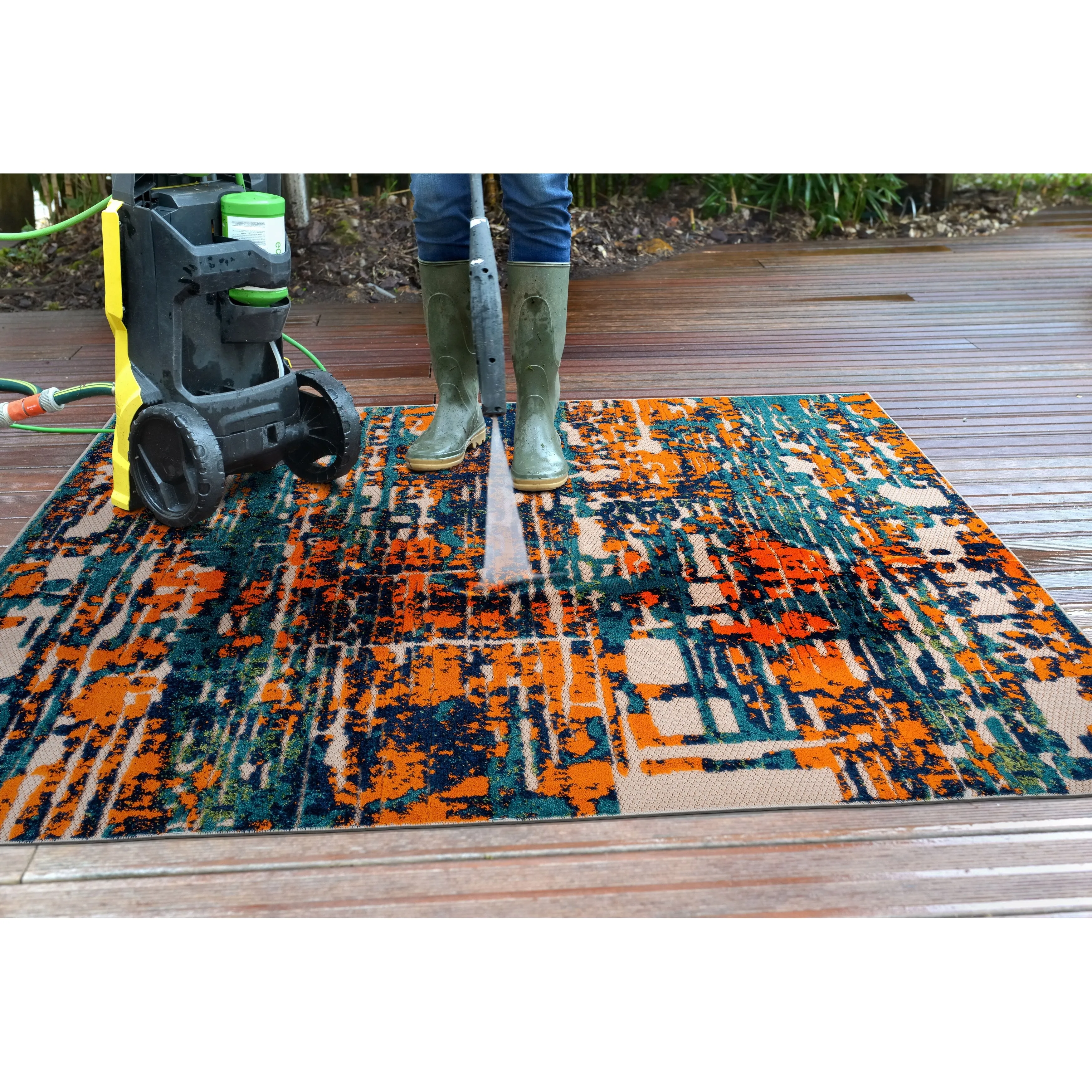 World Rug Gallery Contemporary Distressed Abstract Indoor/Outdoor Area Rug